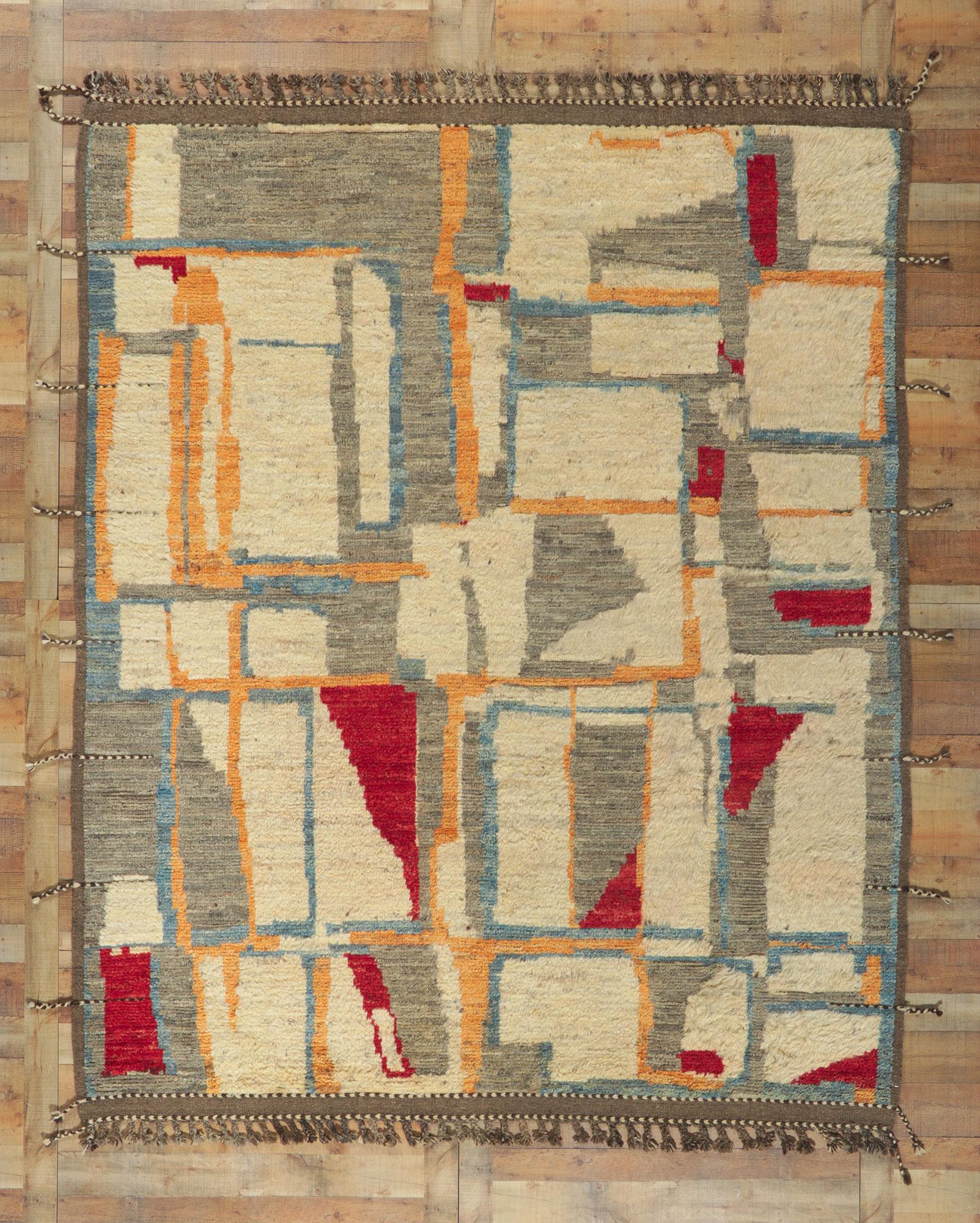 Modern Moroccan Area Rug, Abstract Cubism Meets Gunta Stolzl Bauhaus Style For Sale 3