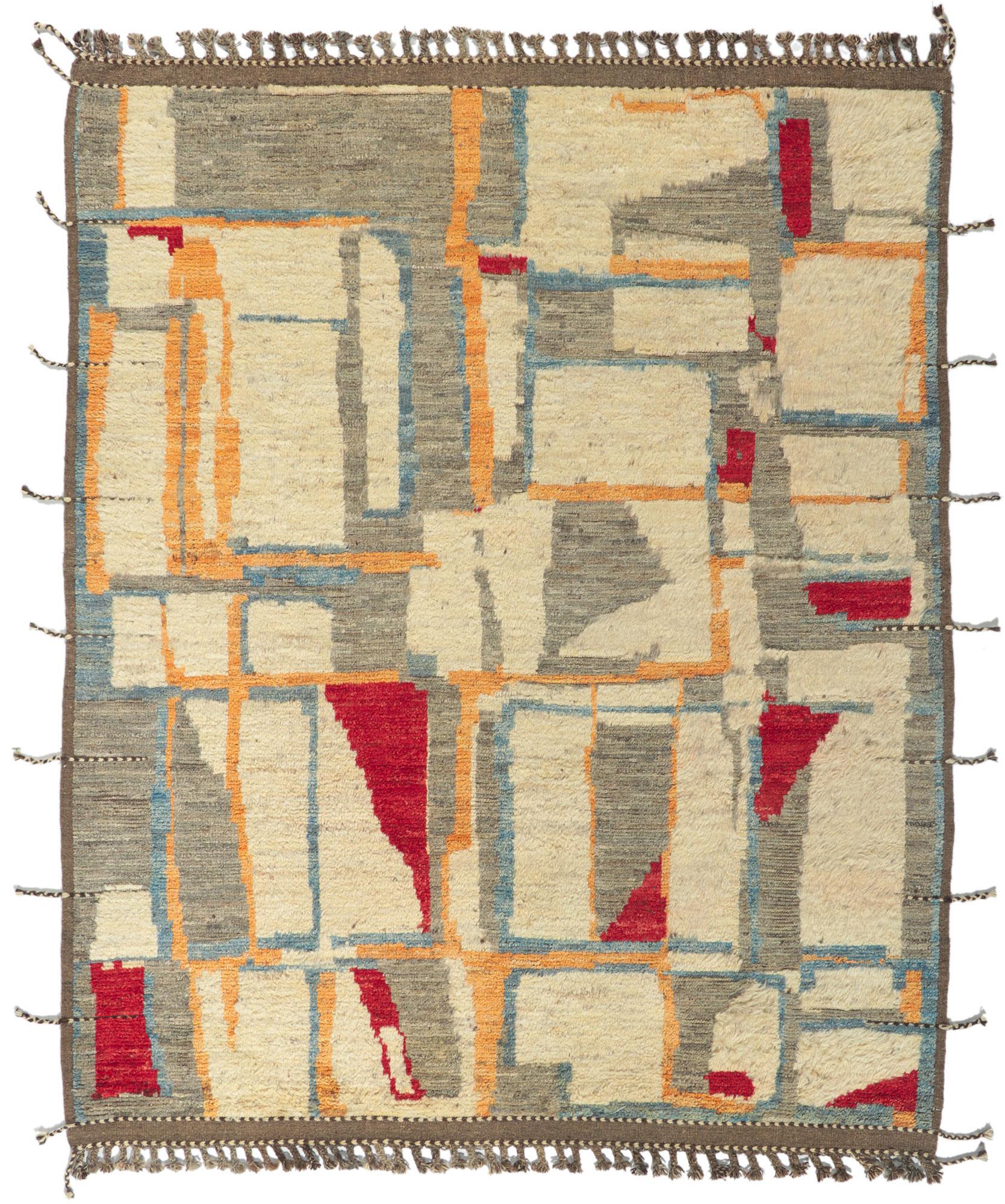Modern Moroccan Area Rug, Abstract Cubism Meets Gunta Stolzl Bauhaus Style For Sale 4