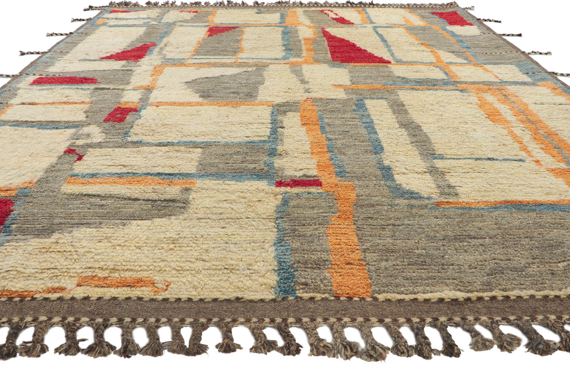 Pakistani Modern Moroccan Area Rug, Abstract Cubism Meets Gunta Stolzl Bauhaus Style For Sale