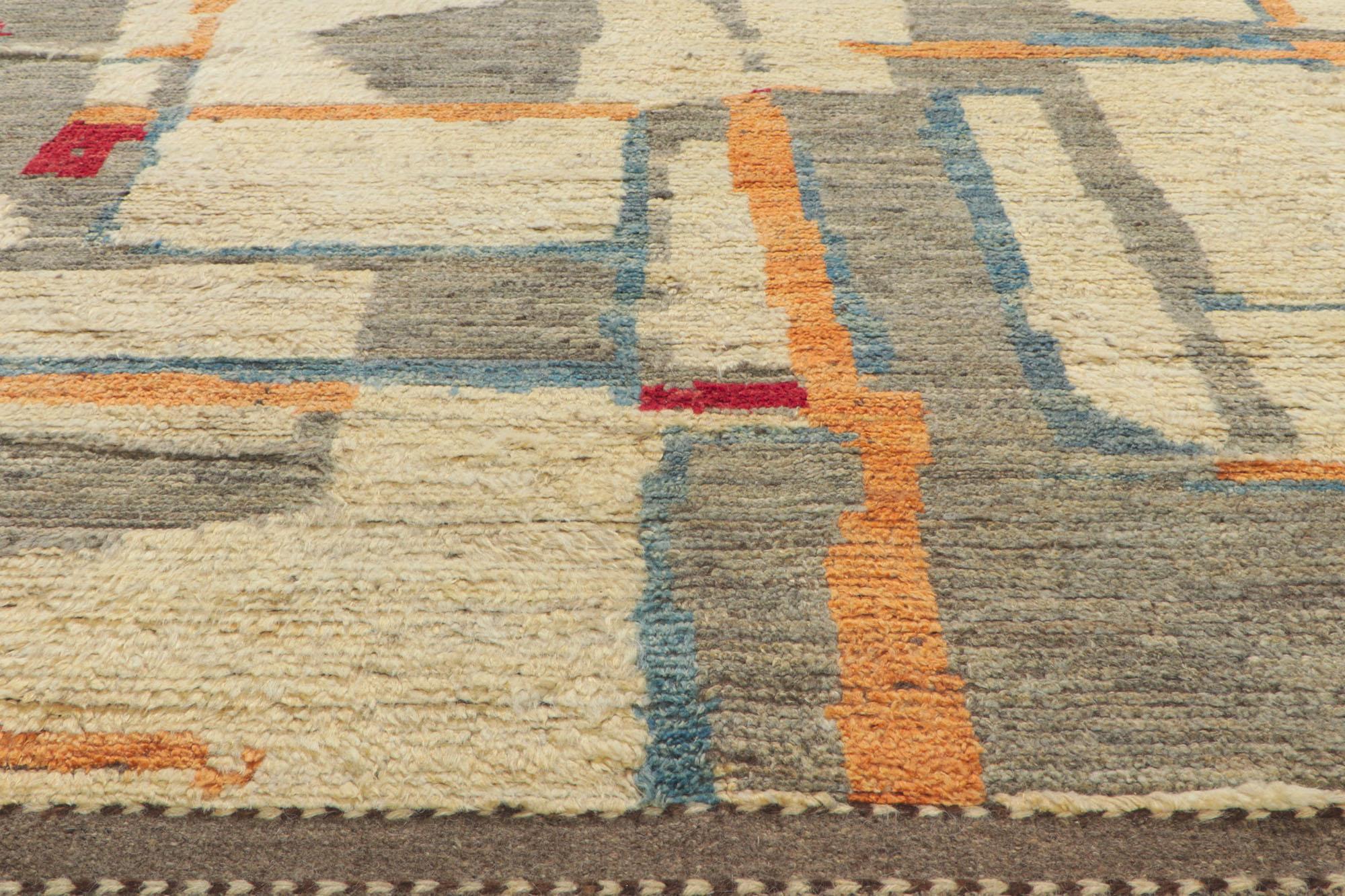 Moderner marokkanischer Teppich, abstrakter Kubismus trifft auf Gunta Stolzl Bauhaus-Stil (Handgeknüpft) im Angebot
