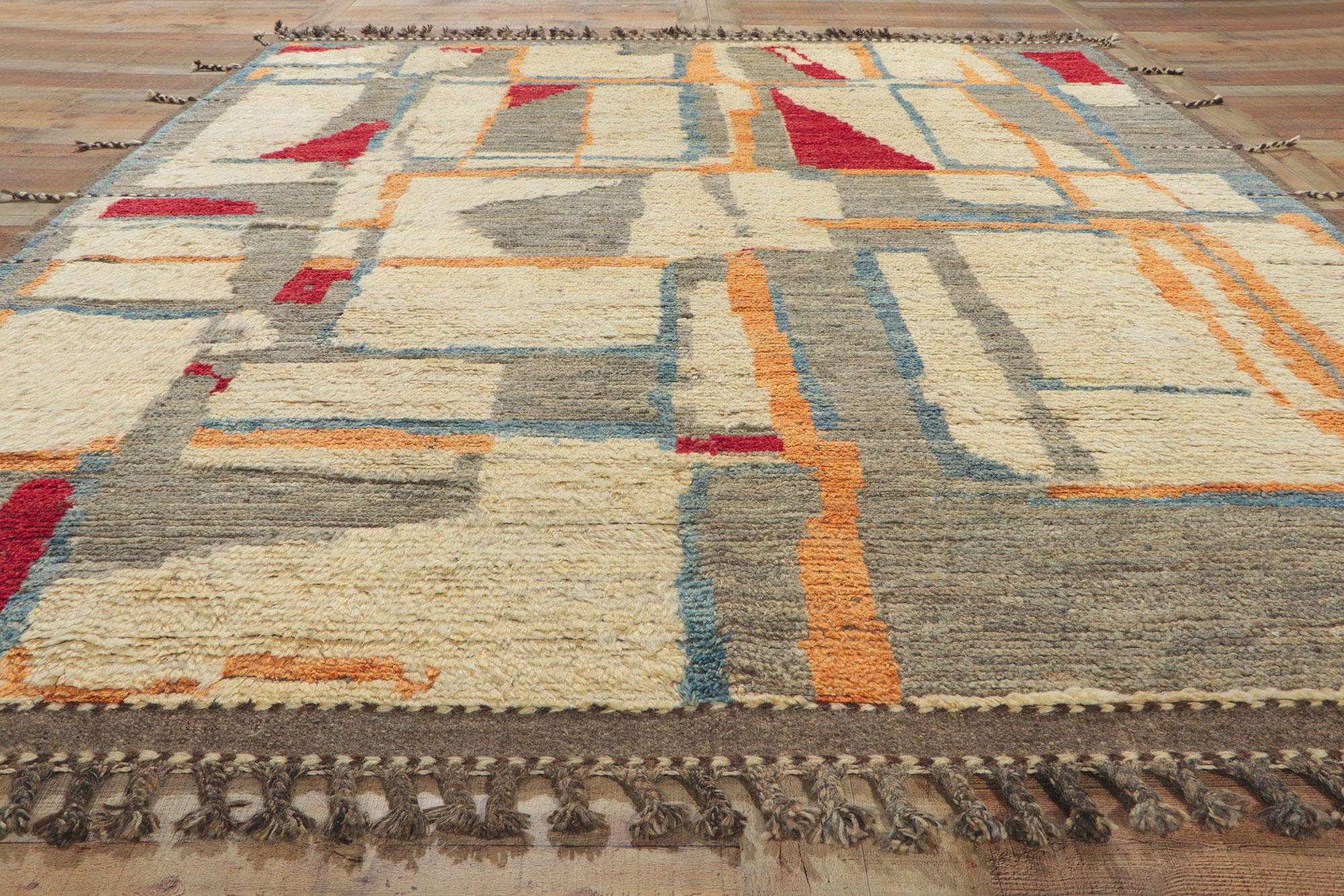Modern Moroccan Area Rug, Abstract Cubism Meets Gunta Stolzl Bauhaus Style For Sale 2