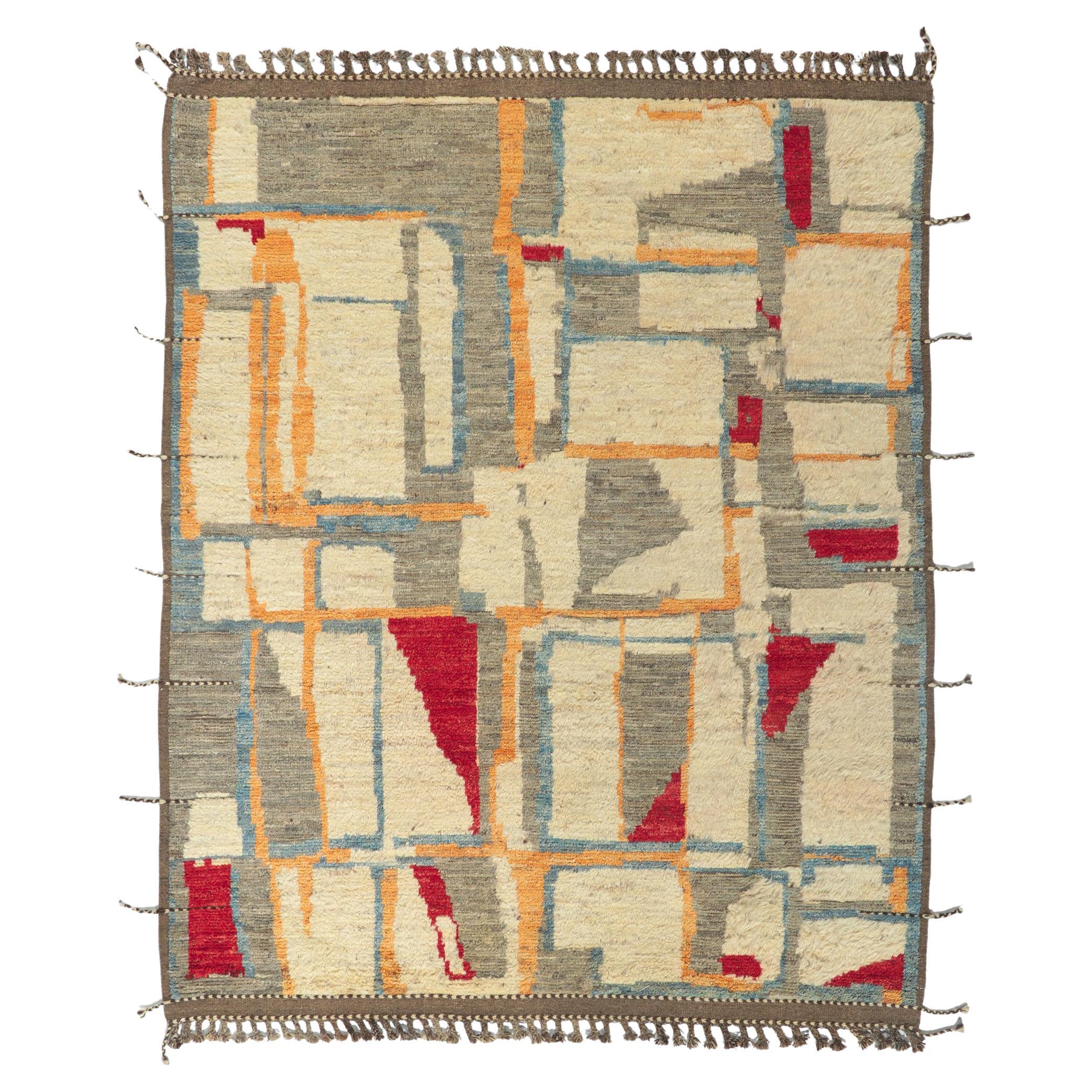 Modern Moroccan Area Rug, Abstract Cubism Meets Gunta Stolzl Bauhaus Style