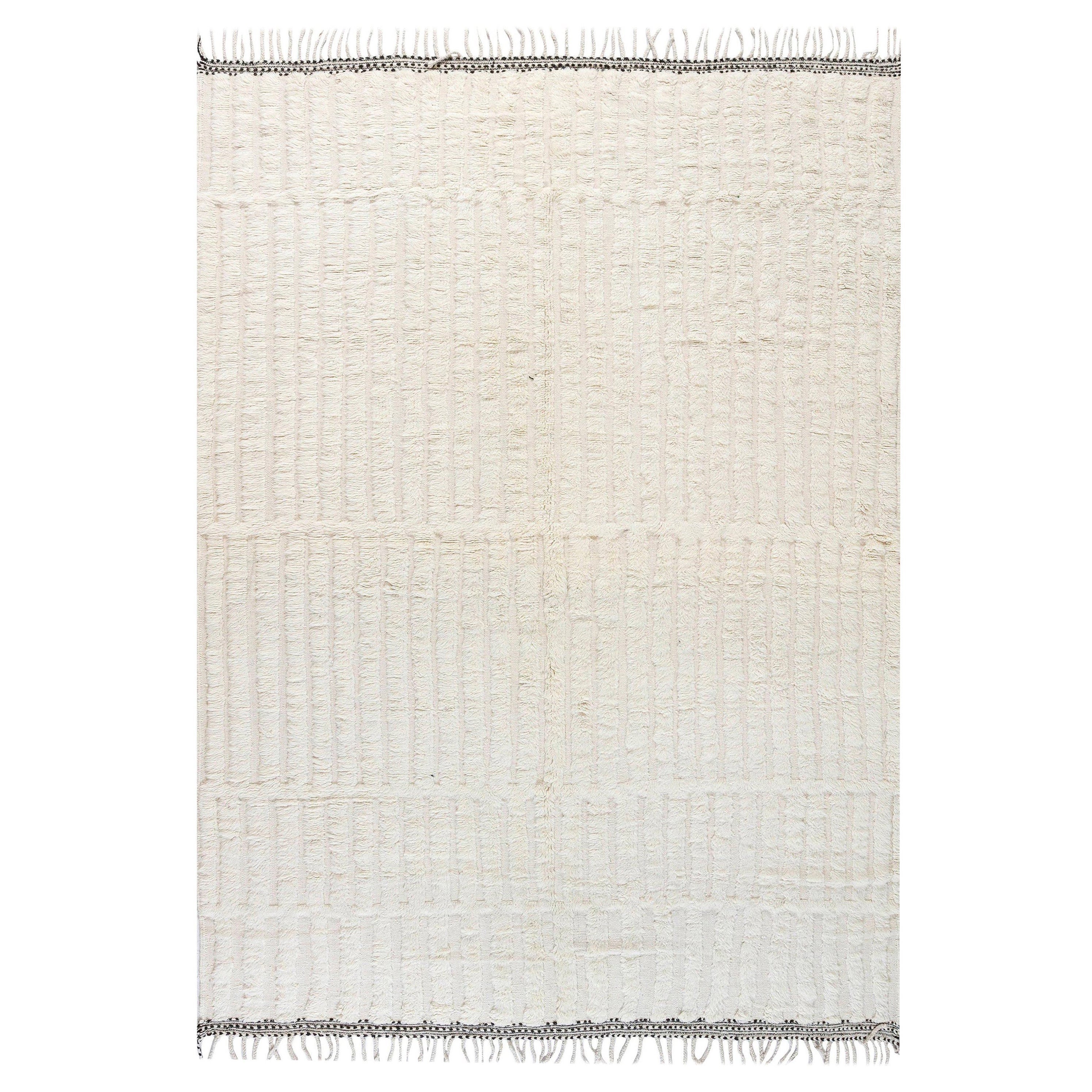 Modern Moroccan Beige High-Low Knotted Wool Rug by Doris Leslie Blau