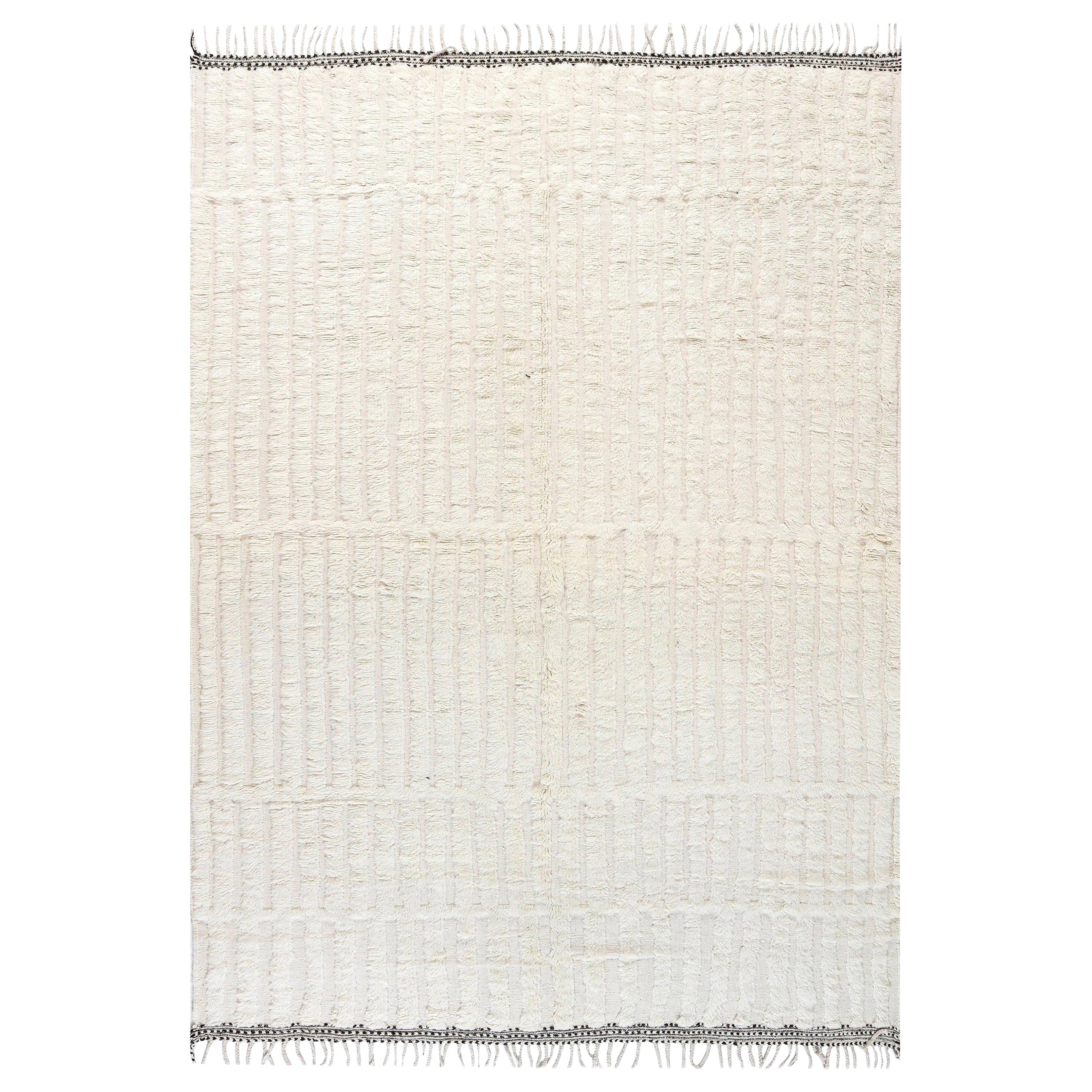 Modern Moroccan Beige High-Low Knotted Wool Rug by Doris Leslie Blau