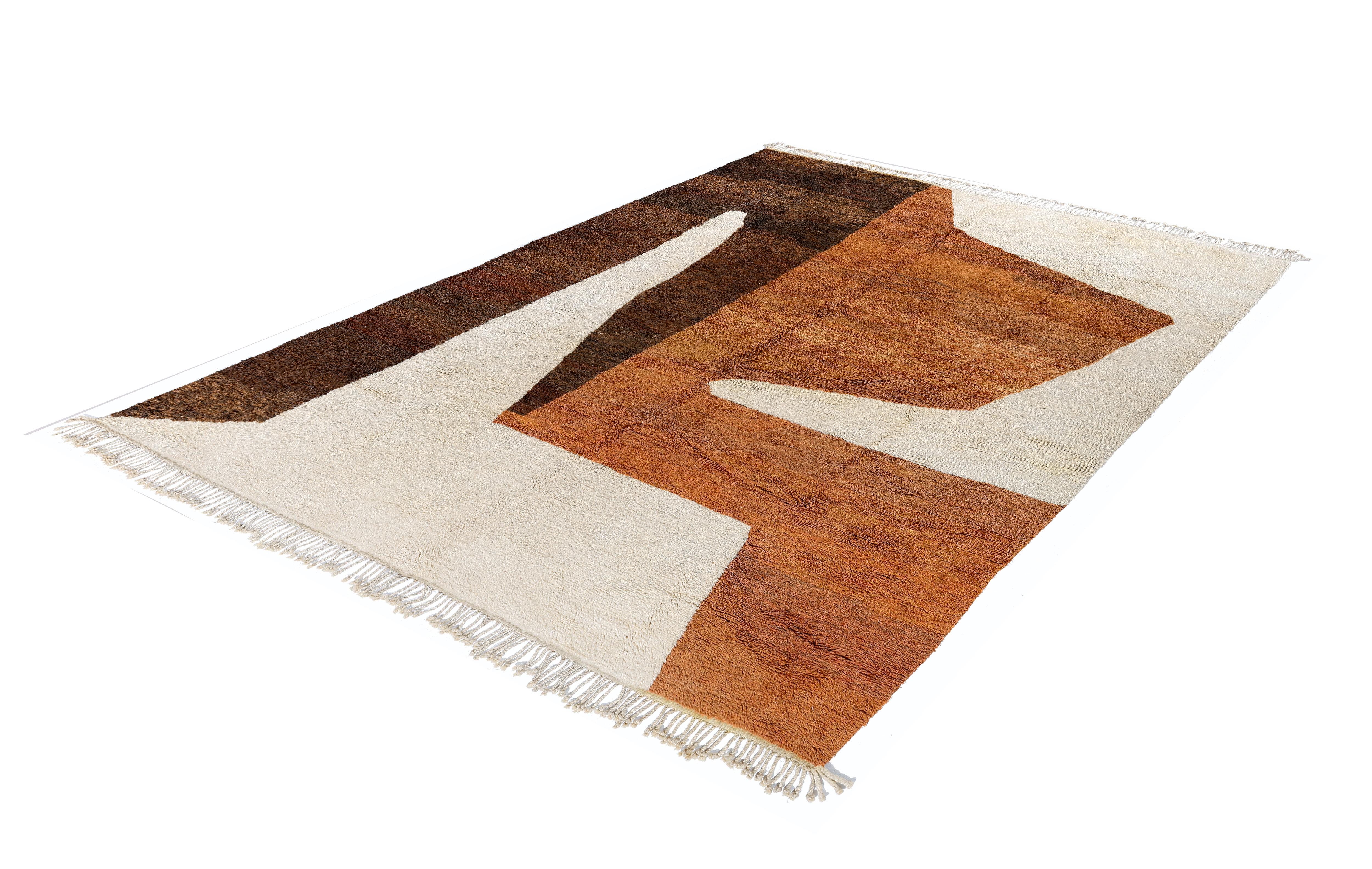 Alfombra Marroquí Moderna Beni Mrirt - Lana Abstracta Tono Tierra, 10x13 Moderno orgánico en venta
