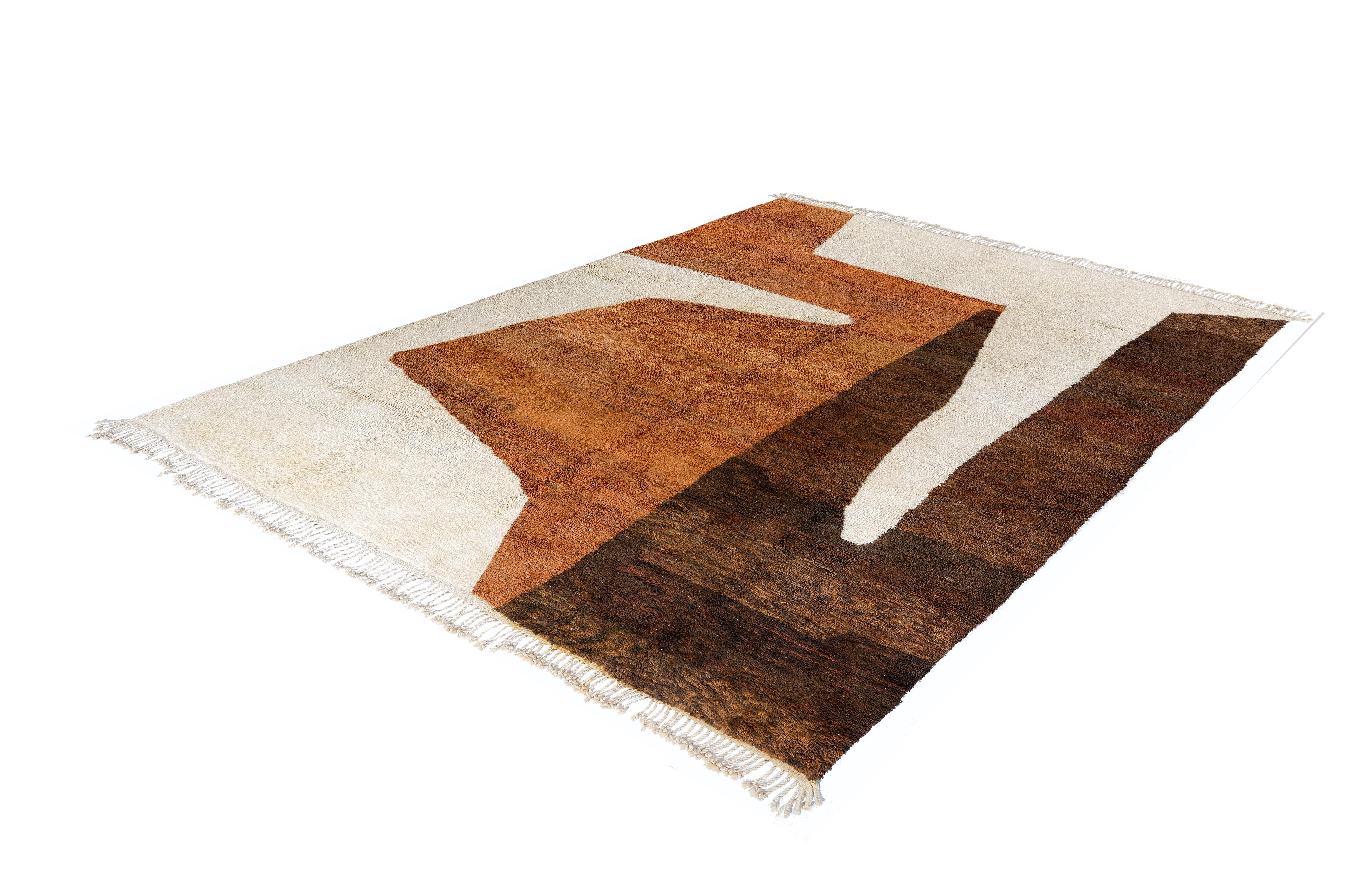 Alfombra Marroquí Moderna Beni Mrirt - Lana Abstracta Tono Tierra, 10x13 Anudado a mano en venta