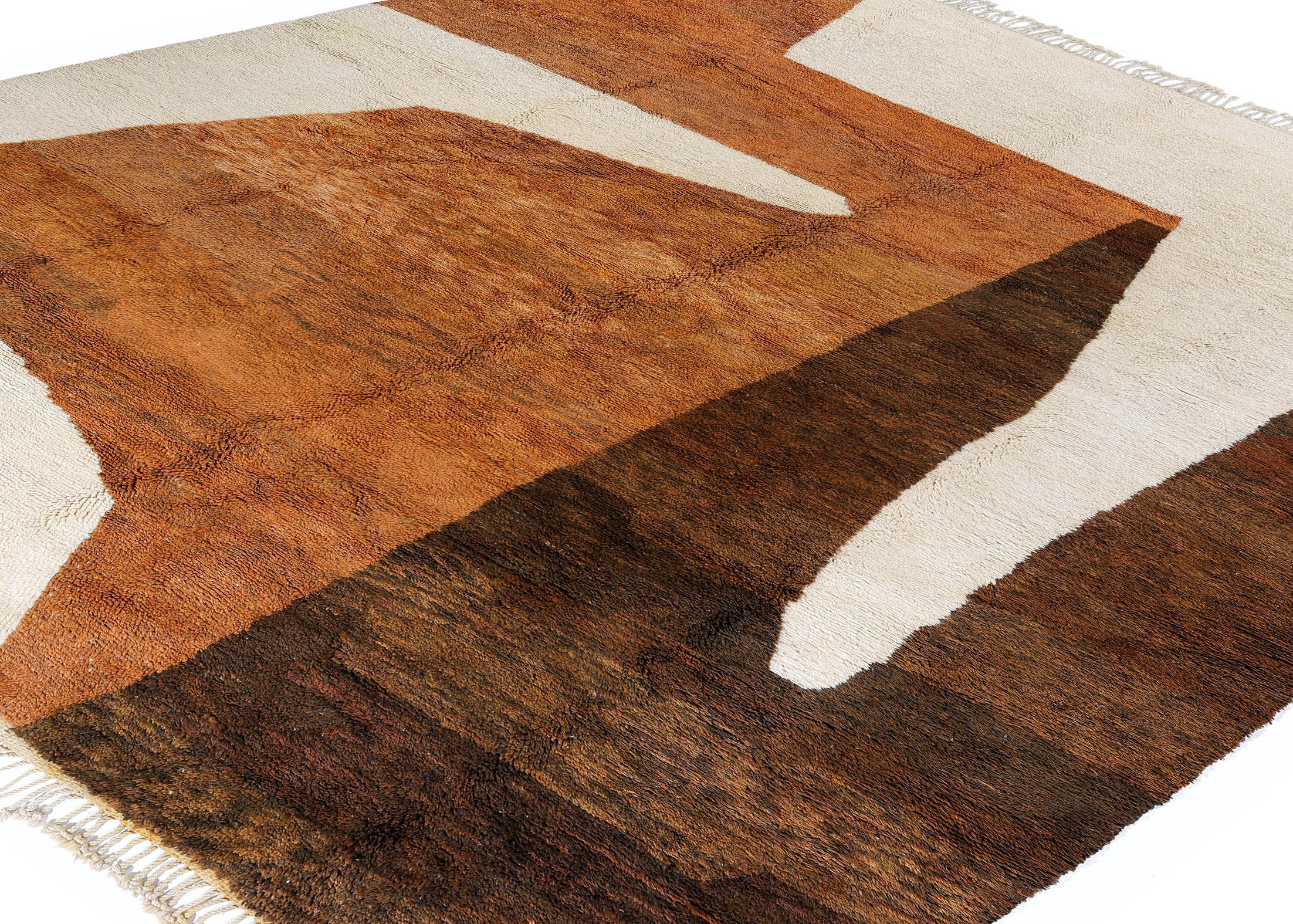 Alfombra Marroquí Moderna Beni Mrirt - Lana Abstracta Tono Tierra, 10x13 en Nuevo estado para la venta en New York, NY