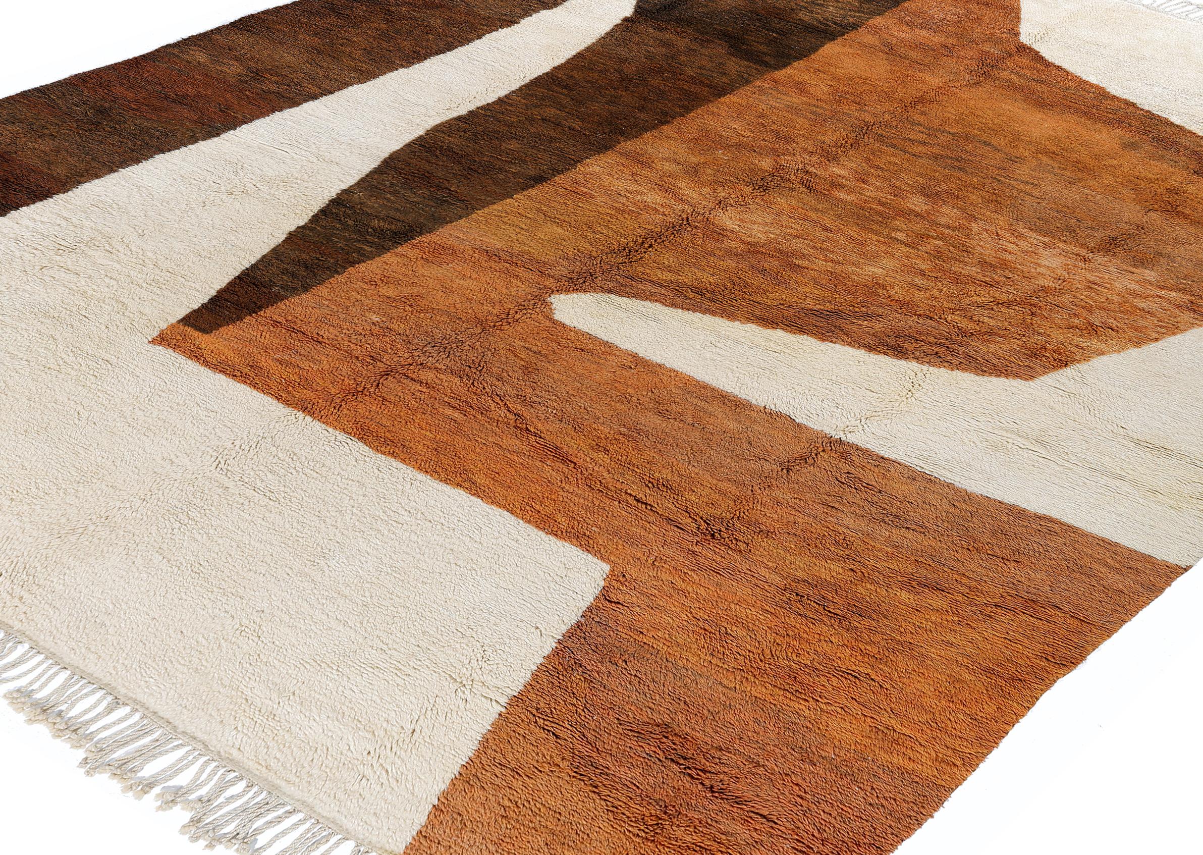 Alfombra Marroquí Moderna Beni Mrirt - Lana Abstracta Tono Tierra, 10x13 Siglo XXI y contemporáneo en venta