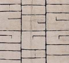 Modern Moroccan Beni Mrirt Rug – Black & Ivory Geometric Block Design