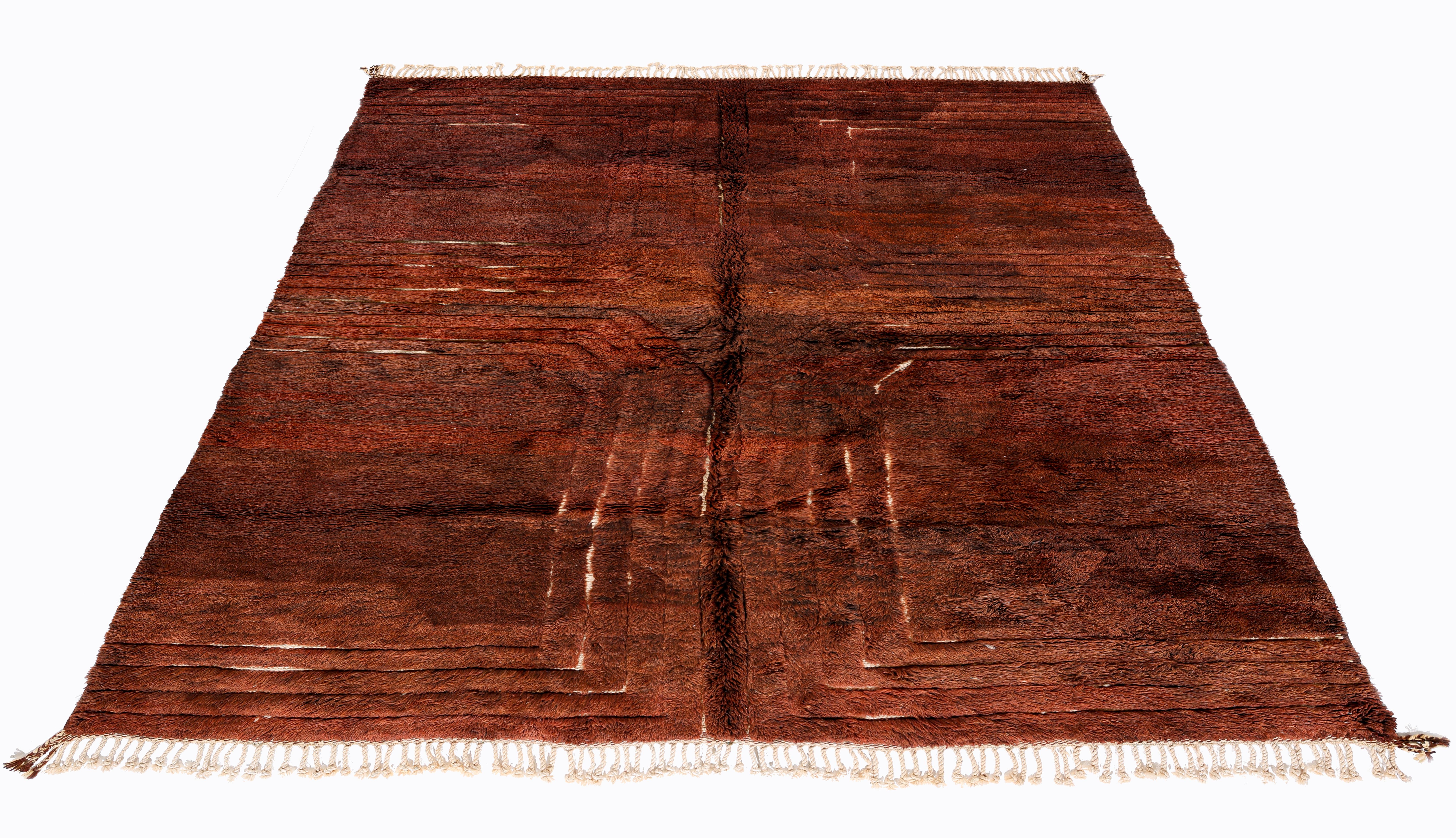 Tappeto moderno marocchino Beni Mrirt - Lana color terracotta con trama lineare, 9x12 In condizioni Nuovo in vendita a New York, NY