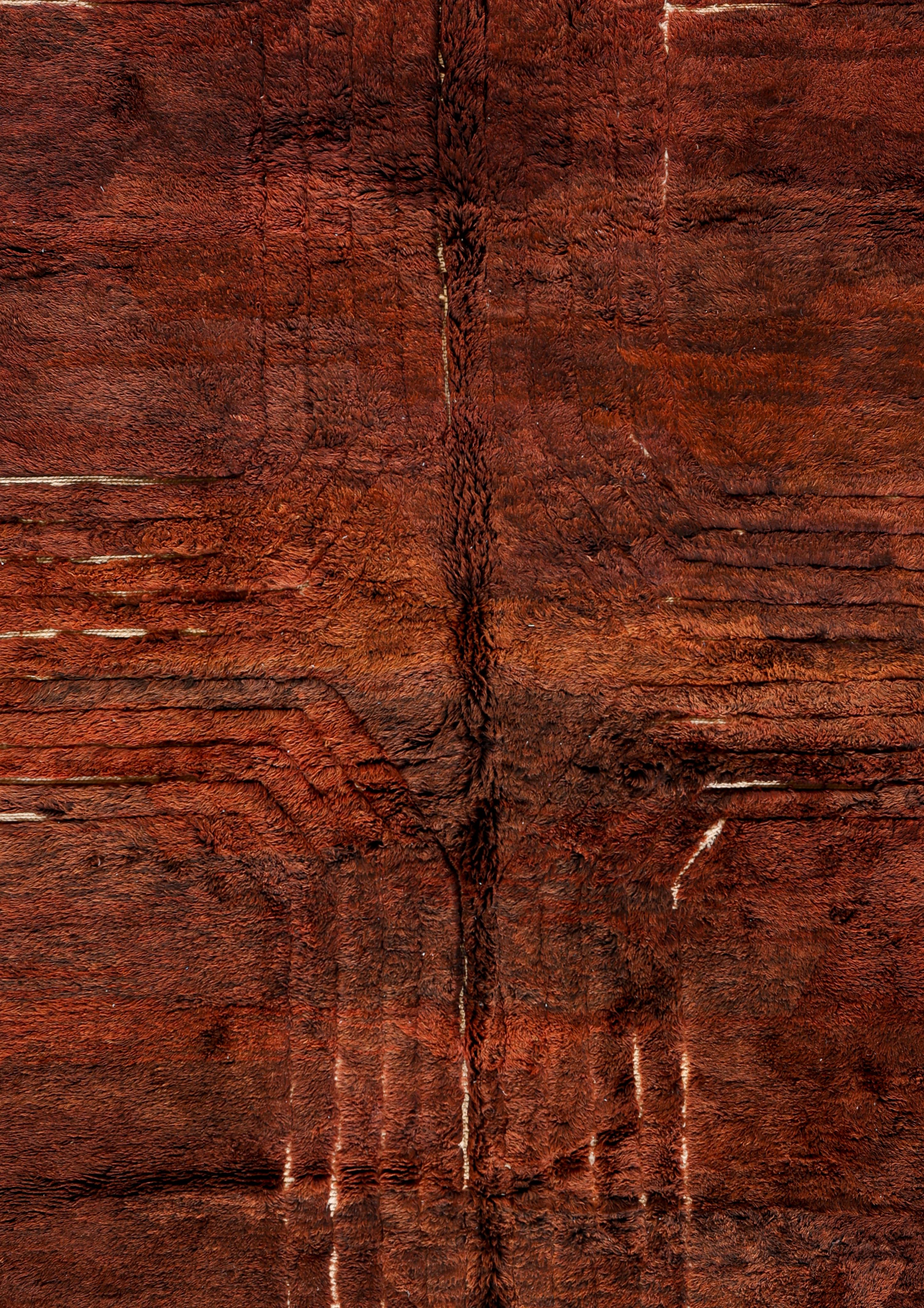 XXI secolo e contemporaneo Tappeto moderno marocchino Beni Mrirt - Lana color terracotta con trama lineare, 9x12 in vendita