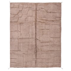 Tapis moderne marocain Beni Mrirt - Laine beige nouée à la main avec texture abstraite
