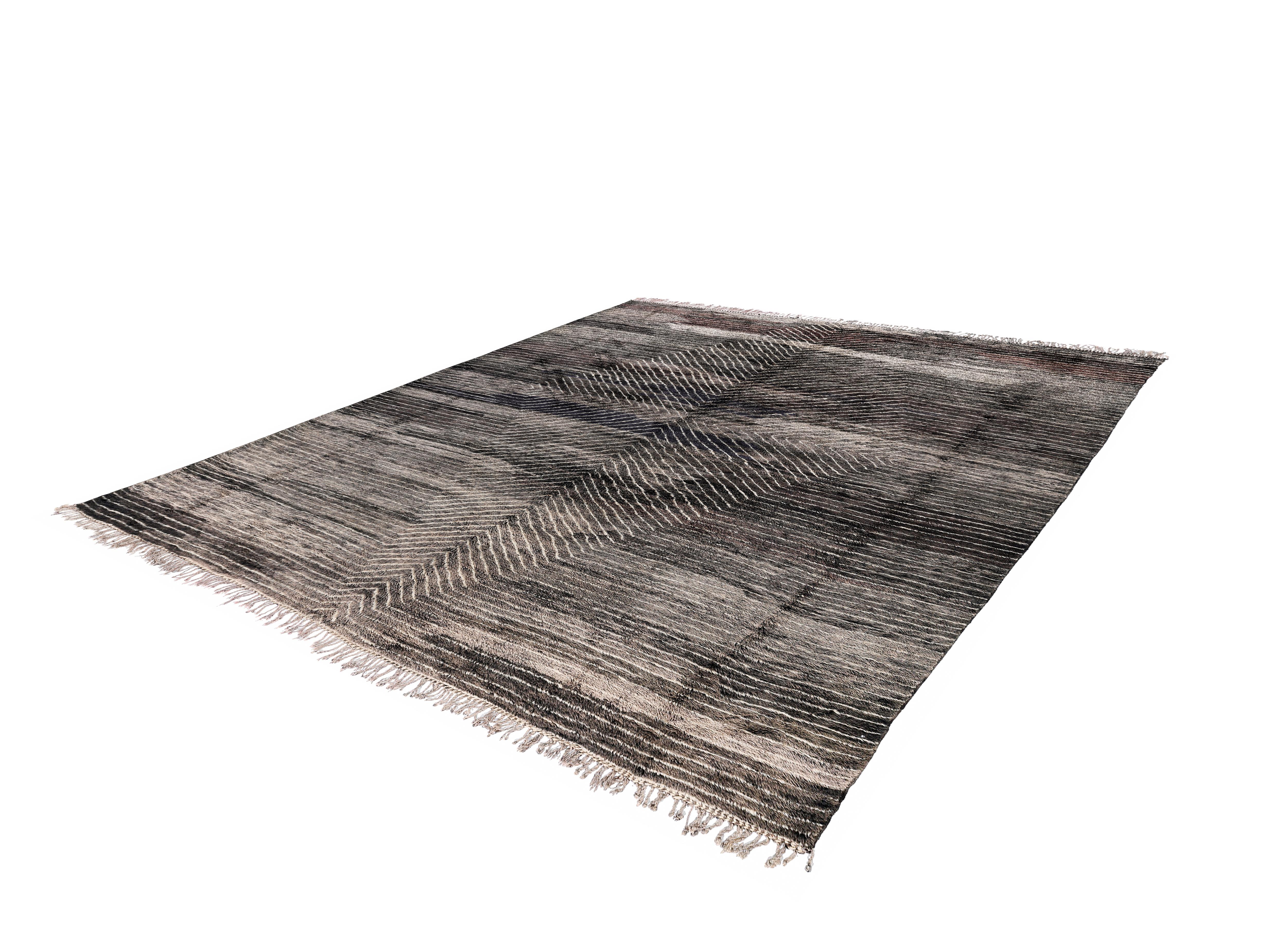 Alfombra Marroquí Moderna Beni Mrirt - Lana Anudada a Mano en Gris Antracita Moderno orgánico en venta