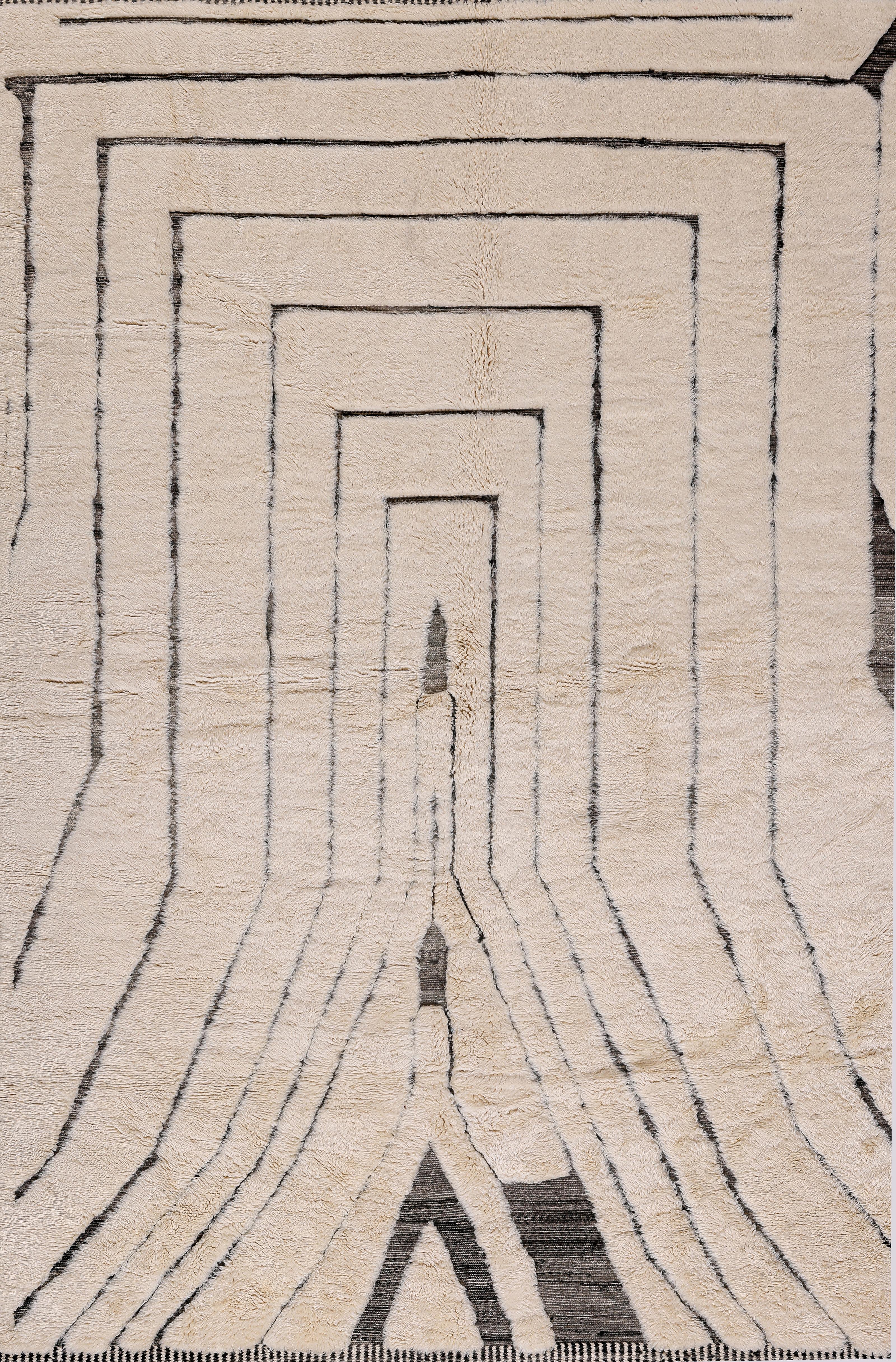 Alfombra moderna marroquí Beni Mrirt - Diseño lineal de ilusión óptica en lana, 8'x11' en Nuevo estado para la venta en New York, NY