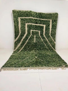 Modern Moroccan Beni M'Rirt Rug with Engraved Design in Heathered Green Wool