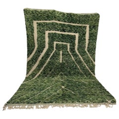 Modern Moroccan Beni M'Rirt Rug with Engraved Design in Heathered Green Wool