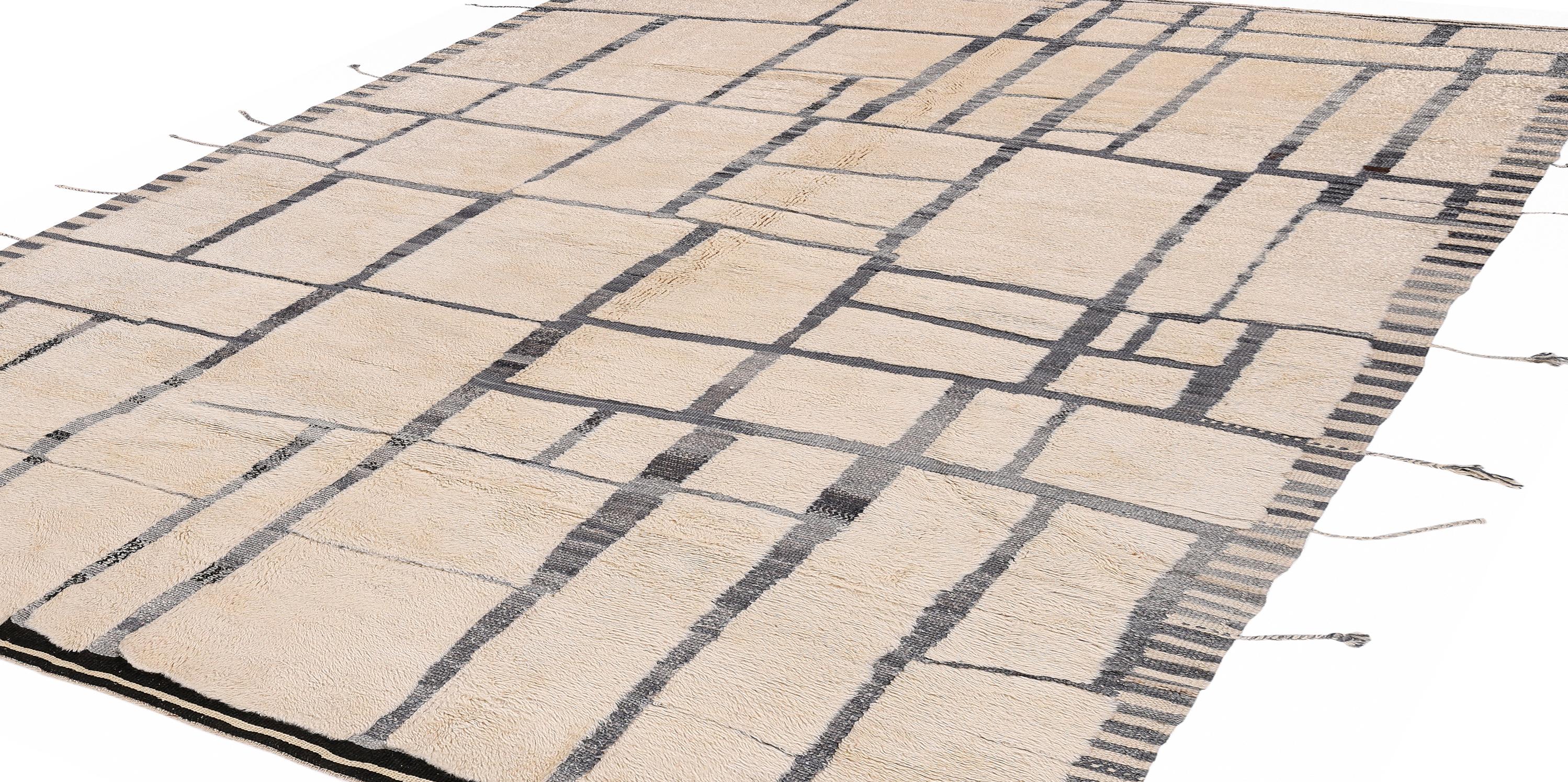 Alfombra moderna marroquí Beni Ourain - Tejida a mano  Lana con diseño cuadriculado abstracto Siglo XXI y contemporáneo en venta