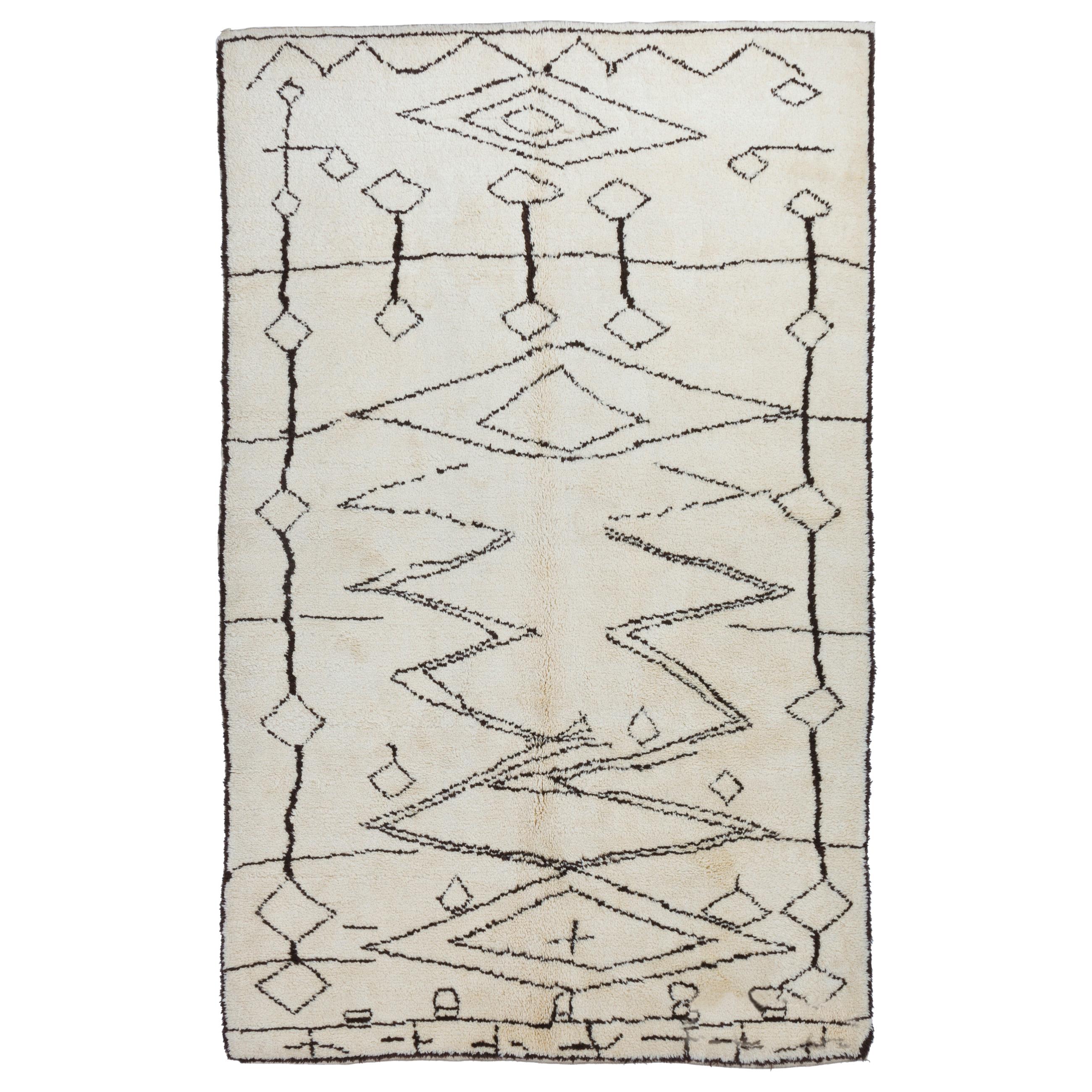 7x10 ft Modern Moroccan Berber Rug Made of Undyed Wool, Custom Options Available
