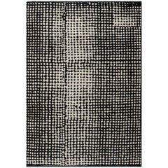 Modern Moroccan Berber Style Black and Cream Abstract Rug Fringe Optional
