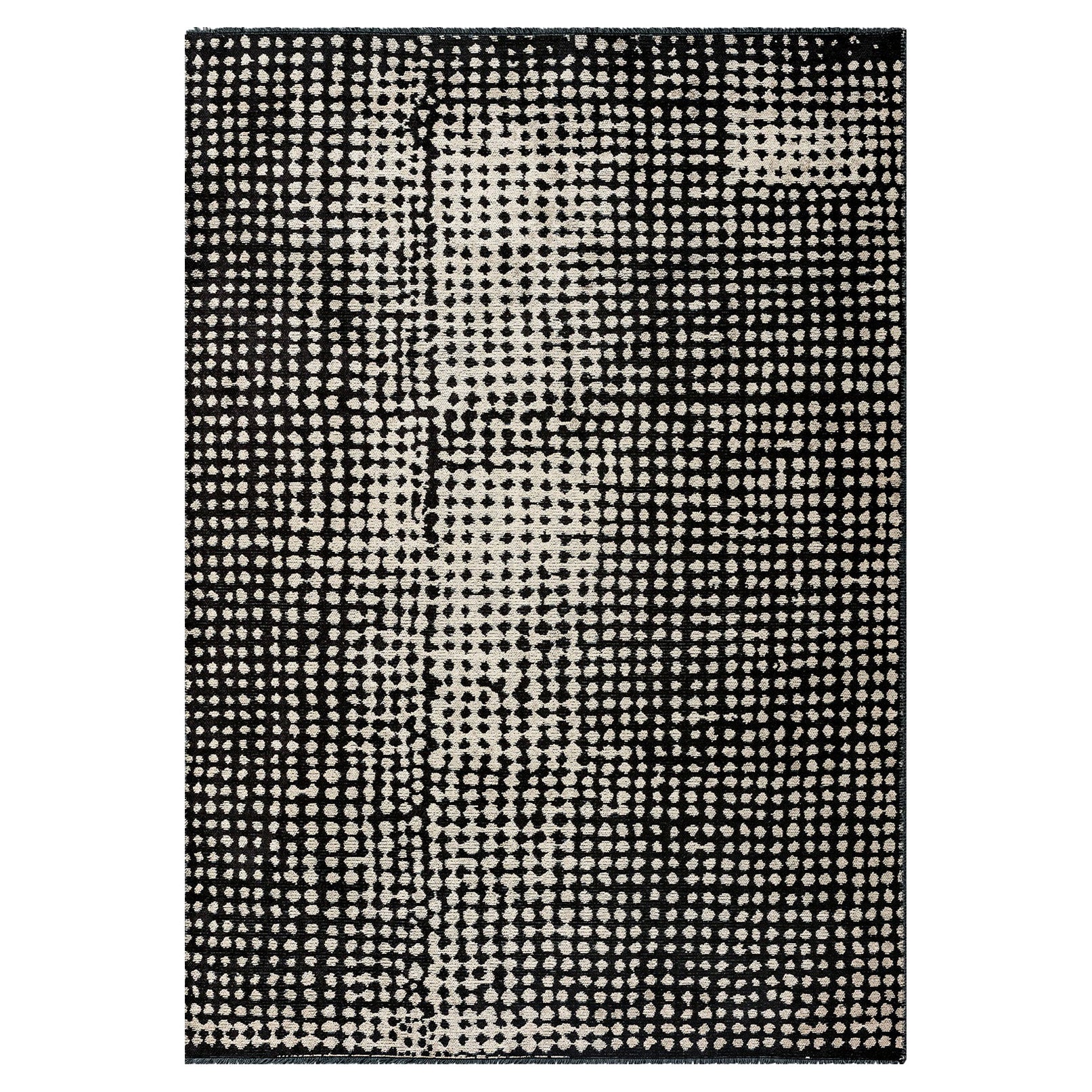 Moderner moderner marokkanischer abstrakter Teppich im Berberstil in Schwarz und Silber, auf Lager