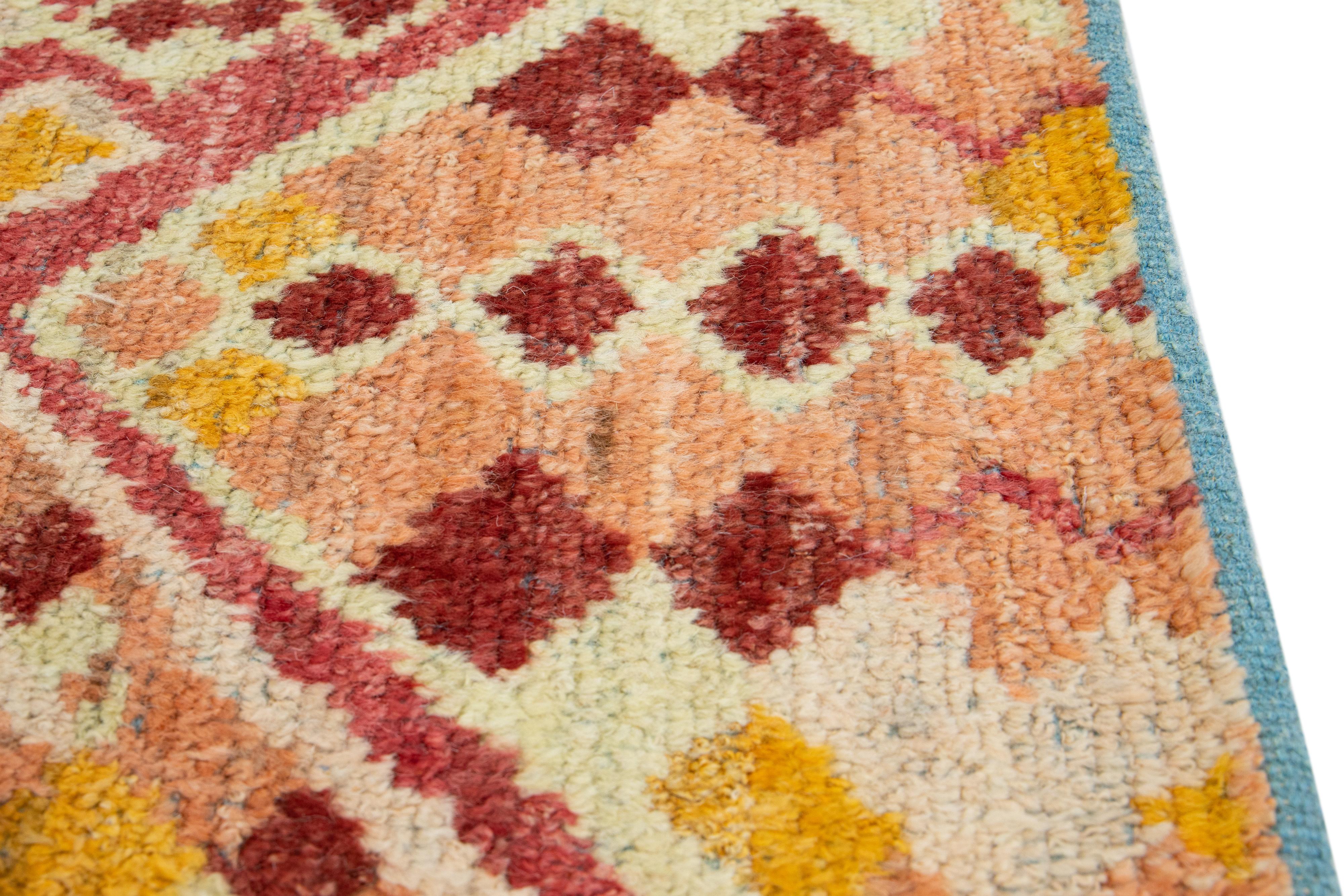 Hand-Knotted Modern Moroccan Berber Style Handmade Peach Custom Wool Rug For Sale