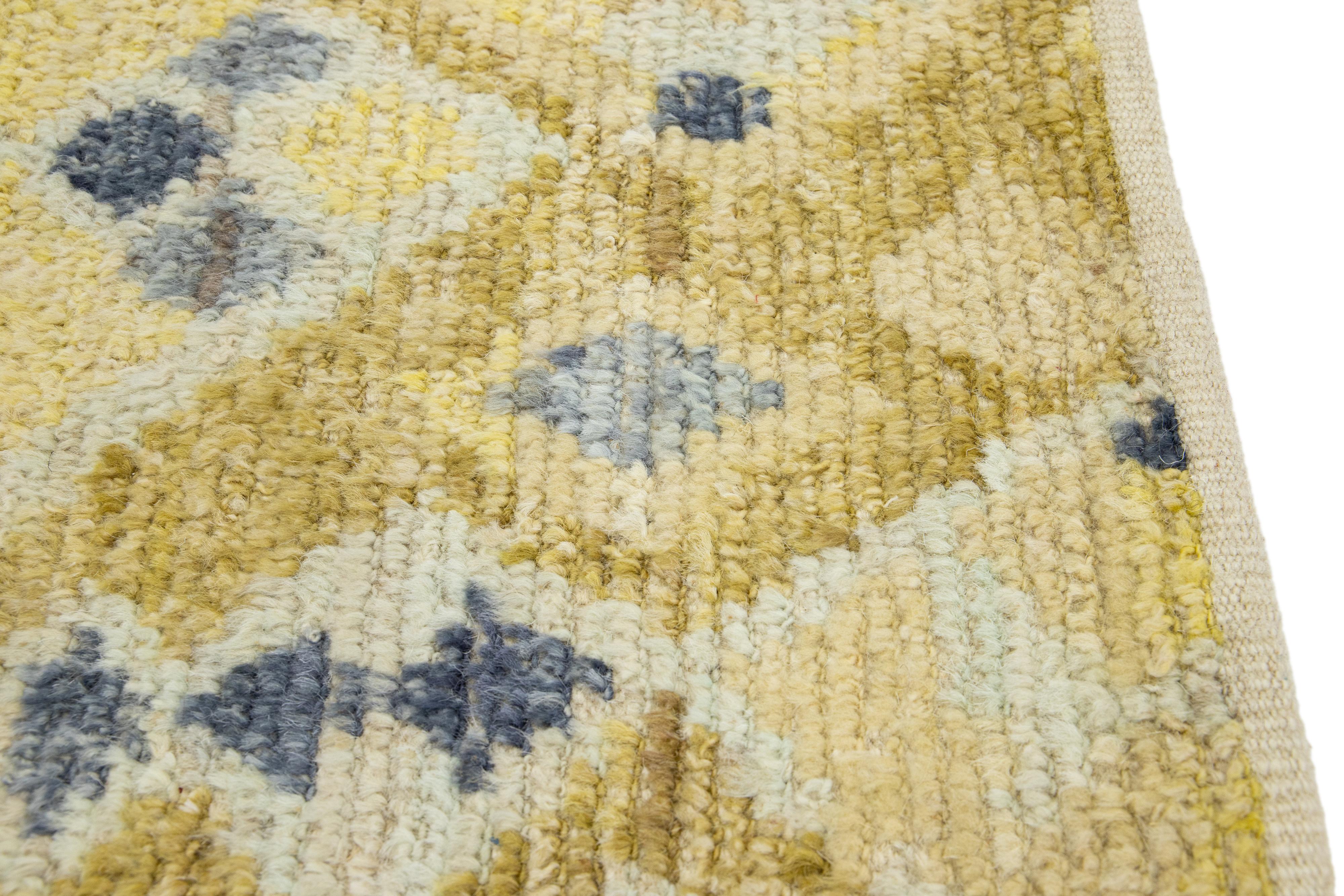 Turkish Modern Moroccan Berber Style Handmade Yellow Custom Wool Rug For Sale