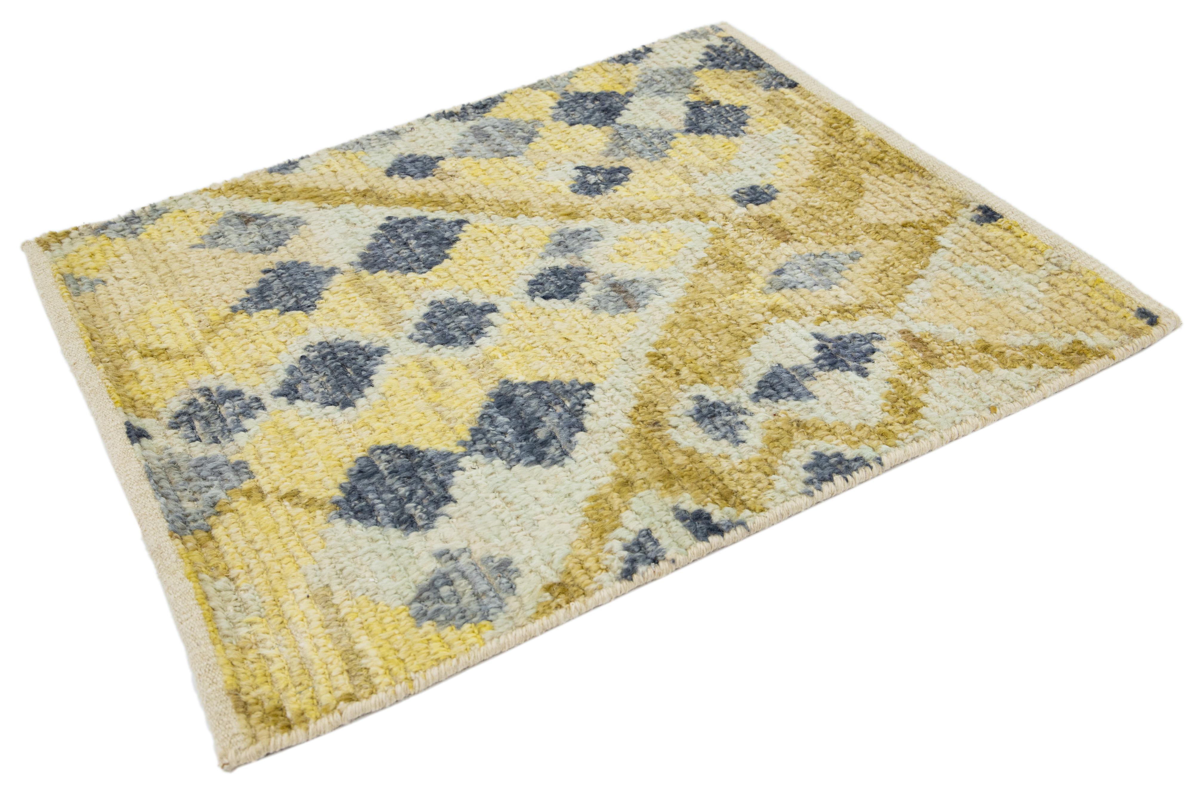 Hand-Knotted Modern Moroccan Berber Style Handmade Yellow Custom Wool Rug For Sale