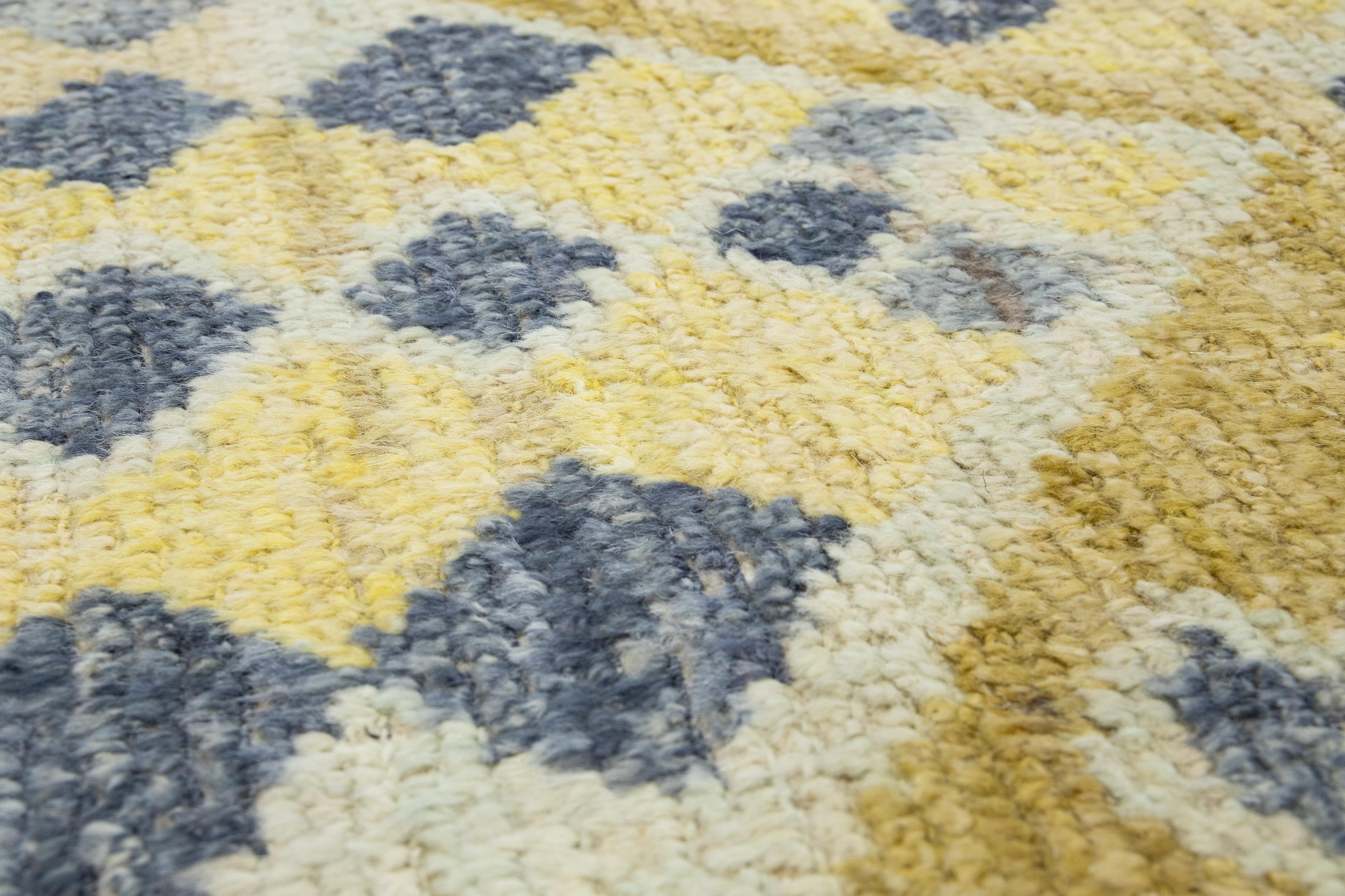 Modern Moroccan Berber Style Handmade Yellow Custom Wool Rug In New Condition For Sale In Norwalk, CT