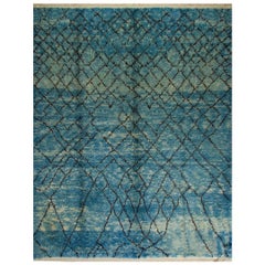 Modern Moroccan Berber Rug in Indigo Blue, 100% Wool, Custom Options Available