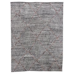 Modern Moroccan Black and Ivory Wool Rug 10'4''x13'10''