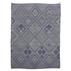 Modern Moroccan Blue and Ivory Diamond Motif Wool Rug 10'5''x13'10''