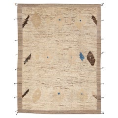 Modern Moroccan Bohemian Style Handmade Beige Wool Rug