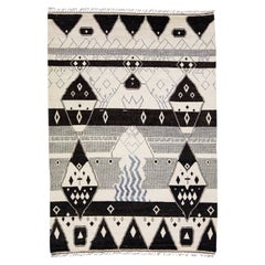 Tapis moderne marocain de style Boho en laine beige et noire fait à la main