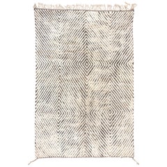 Modern Moroccan Carpet, High Low Pile, Ivory and Gray