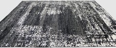 Modern Moroccan Charcoal and Ivory Abstract Border Wool Rug 8'1''x9'10''