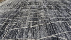 Modern Moroccan Charcoal Ivory Wool Rug 10'9''x17'