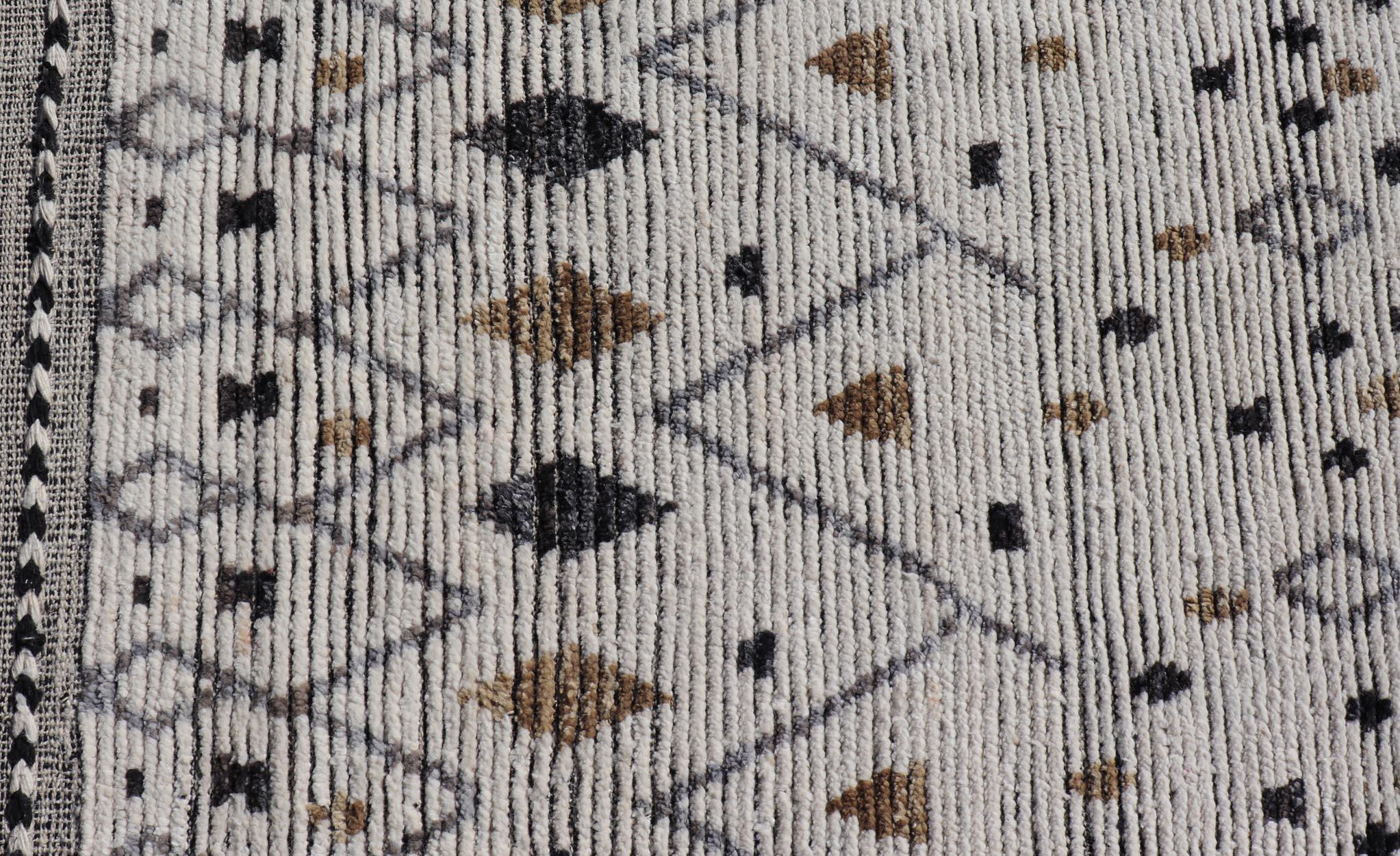 Tribal Modern Moroccan Charcoal Rug in Neutral Tones with Subdued Design 12'1 x 17'6 For Sale