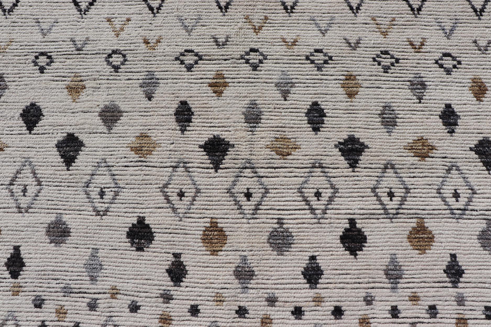 Afghan Modern Moroccan Charcoal Rug in Neutral Tones with Subdued Design 12'1 x 17'6 For Sale