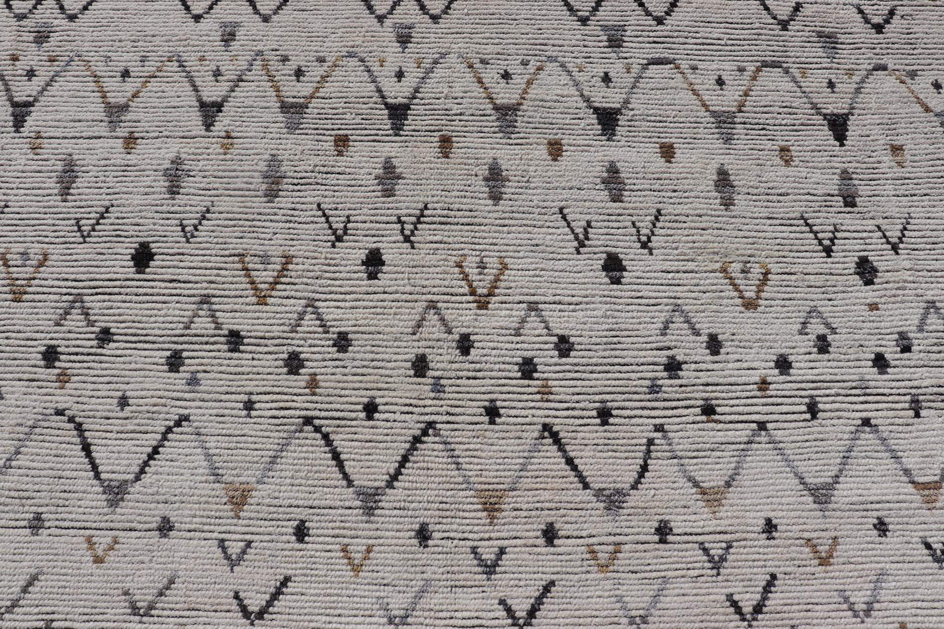 Hand-Knotted Modern Moroccan Charcoal Rug in Neutral Tones with Subdued Design 12'1 x 17'6 For Sale