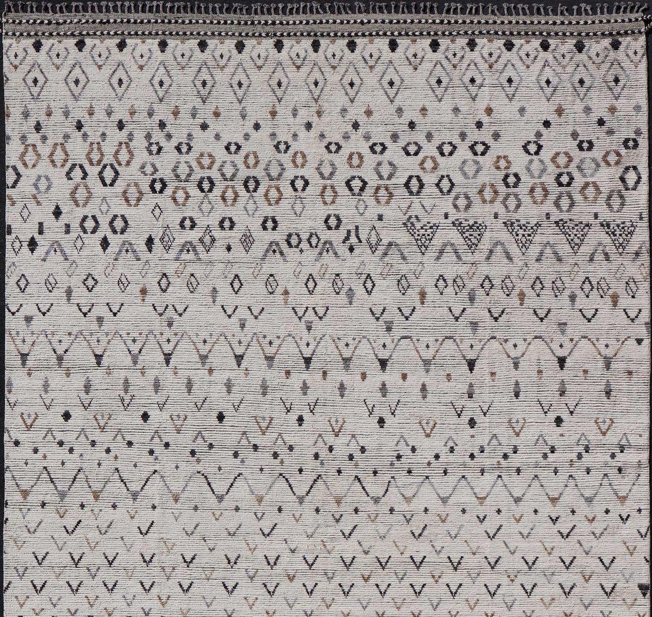 Contemporary Modern Moroccan Charcoal Rug in Neutral Tones with Subdued Design 12'1 x 17'6 For Sale
