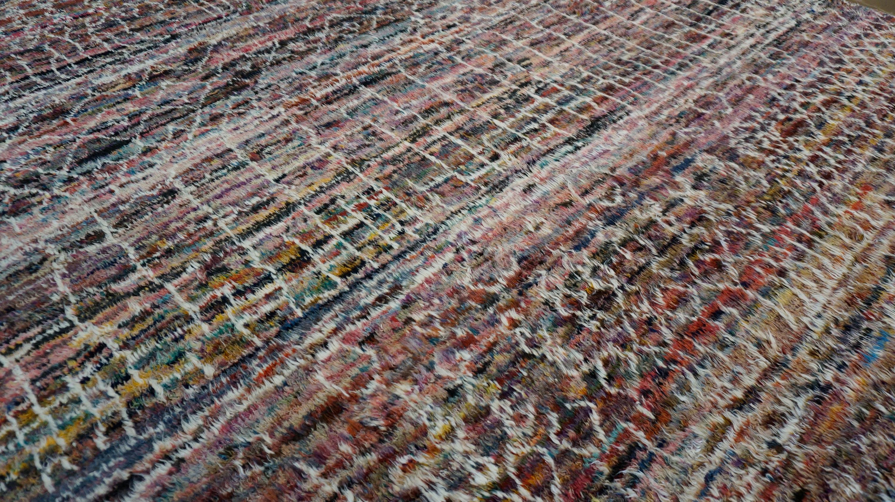 Pakistani Modern Moroccan Colorful Wool Rug 10'2''x13'1'' For Sale