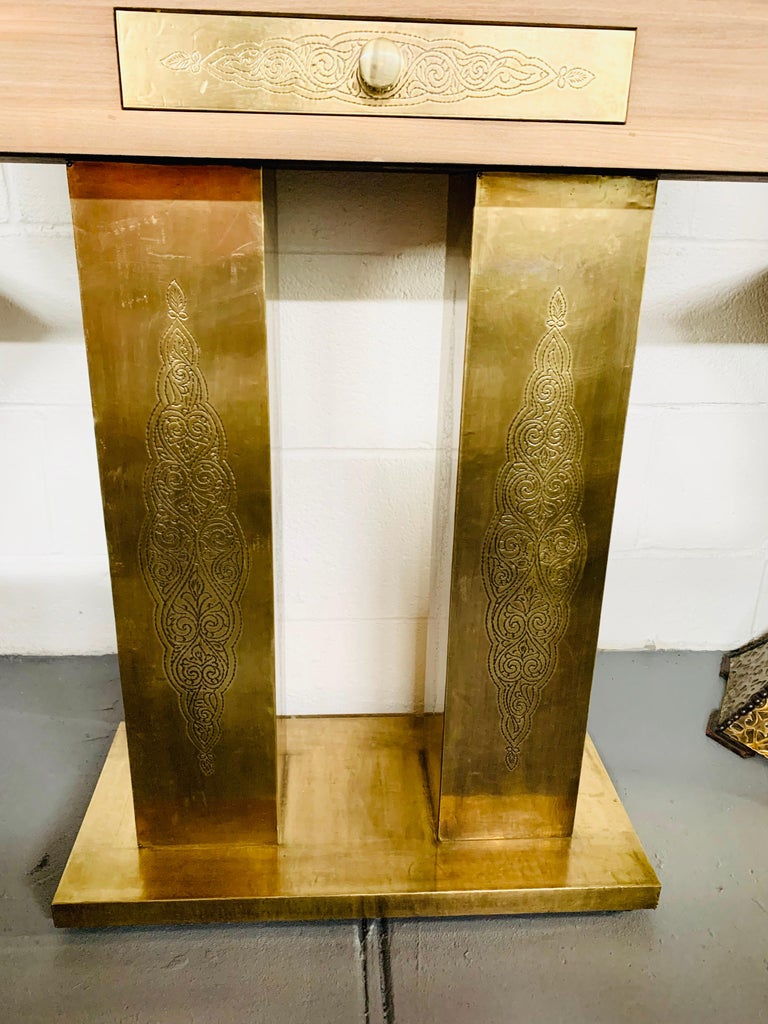 Hollywood Regency Style Console Table in Walnut and Brass For Sale at ...