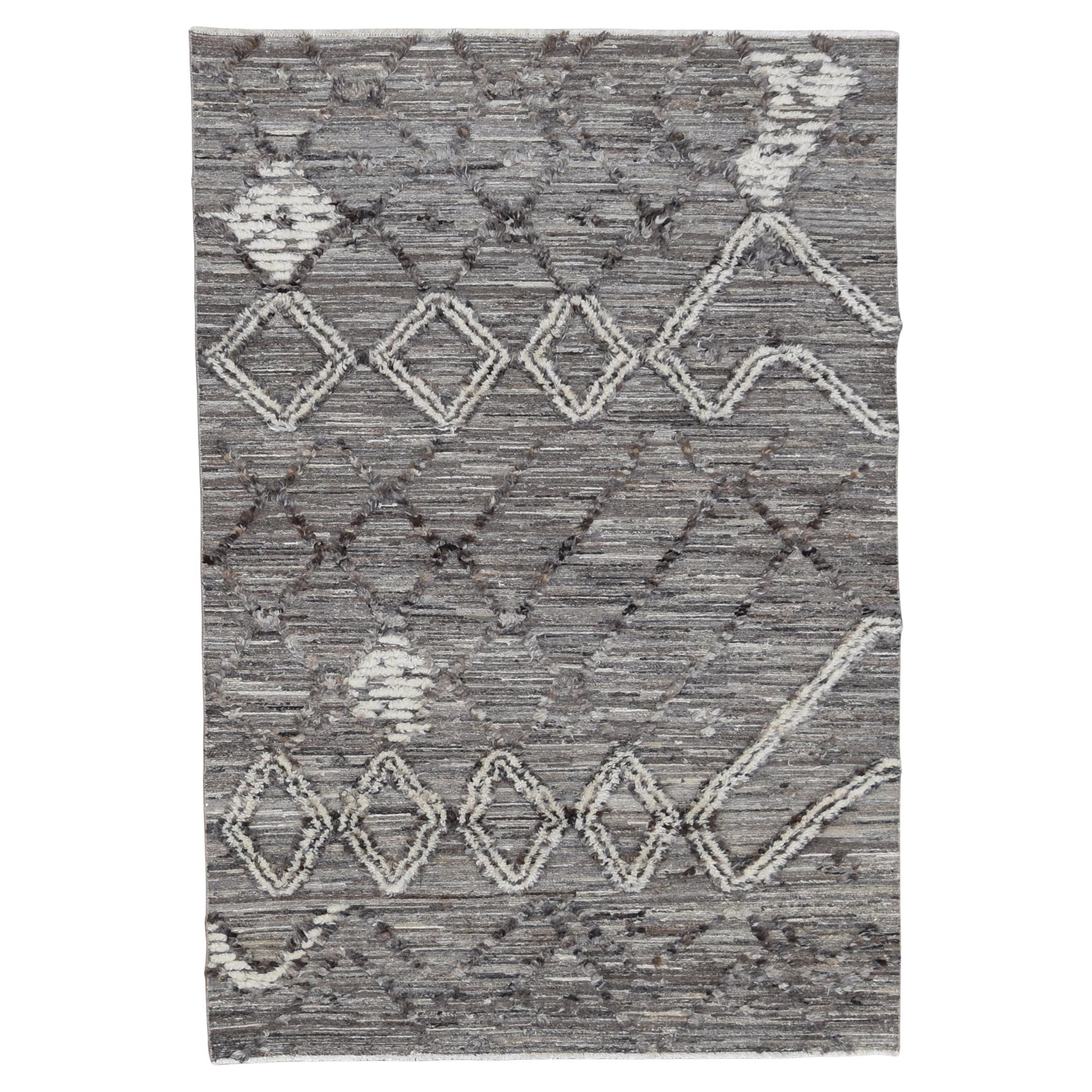 Alfombra marroquí moderna de lana con dibujo gris terroso marrón 5'3''x7'9''