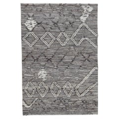 Modern Moroccan Earthy Grey Brown Pattern Wool Rug 5'3''x7'9''