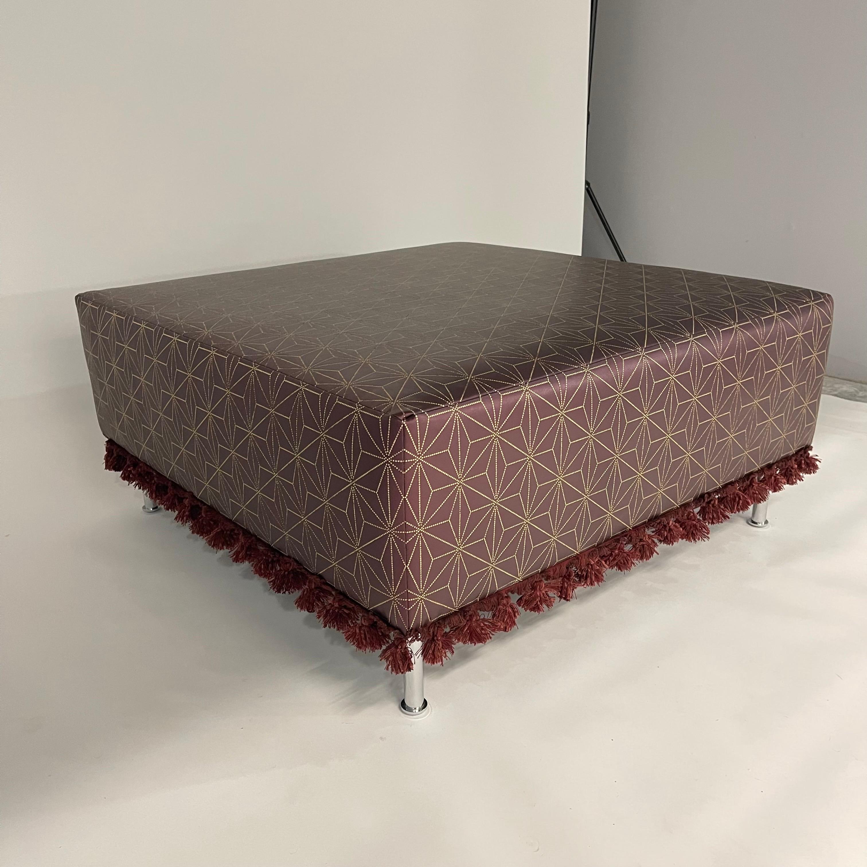 American Modern Moroccan Embossed Leather Ottoman, USA For Sale