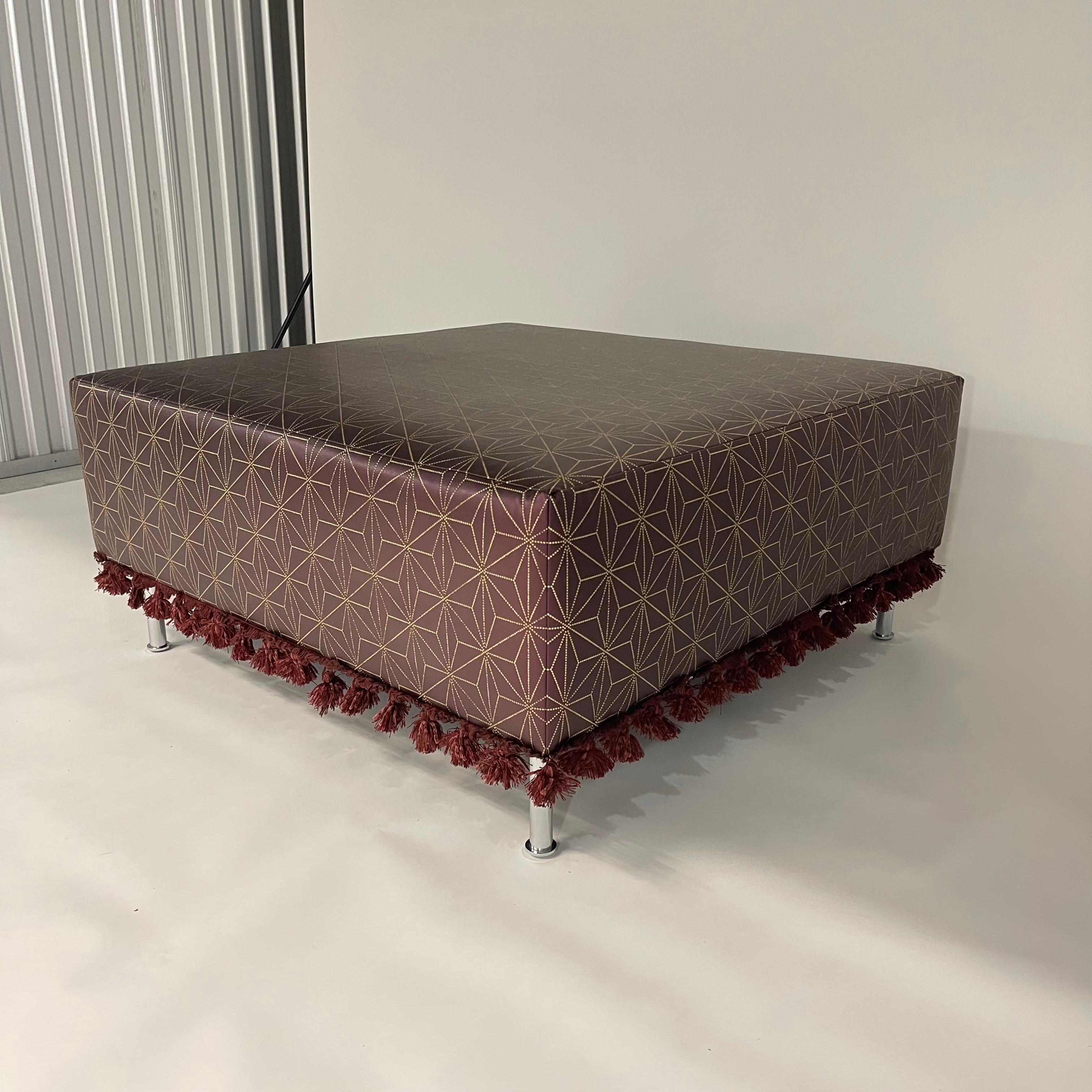 Modern Moroccan Embossed Leather Ottoman, USA In Good Condition For Sale In Miami, FL