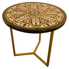 Modern Moroccan End or Side Table with Gold Brass Base