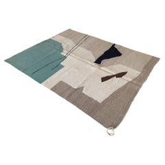 Modern Moroccan flatweave rug - Beige, brown, green - 6x8.3feet / 185x244cm