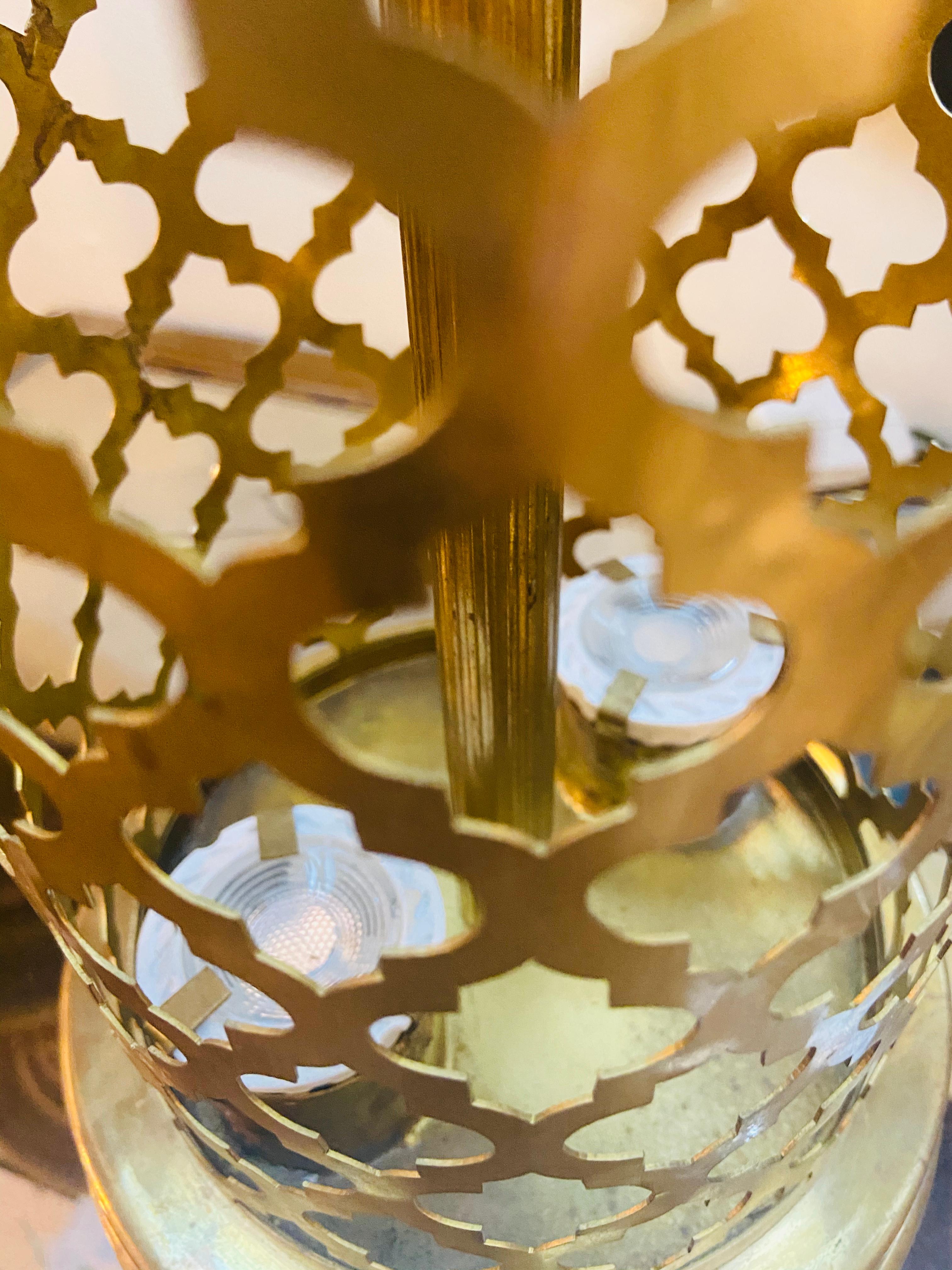 Modern Moroccan Gold Brass Table Lamp Handmade, Bottom & Upper Light, a Pair  For Sale 11