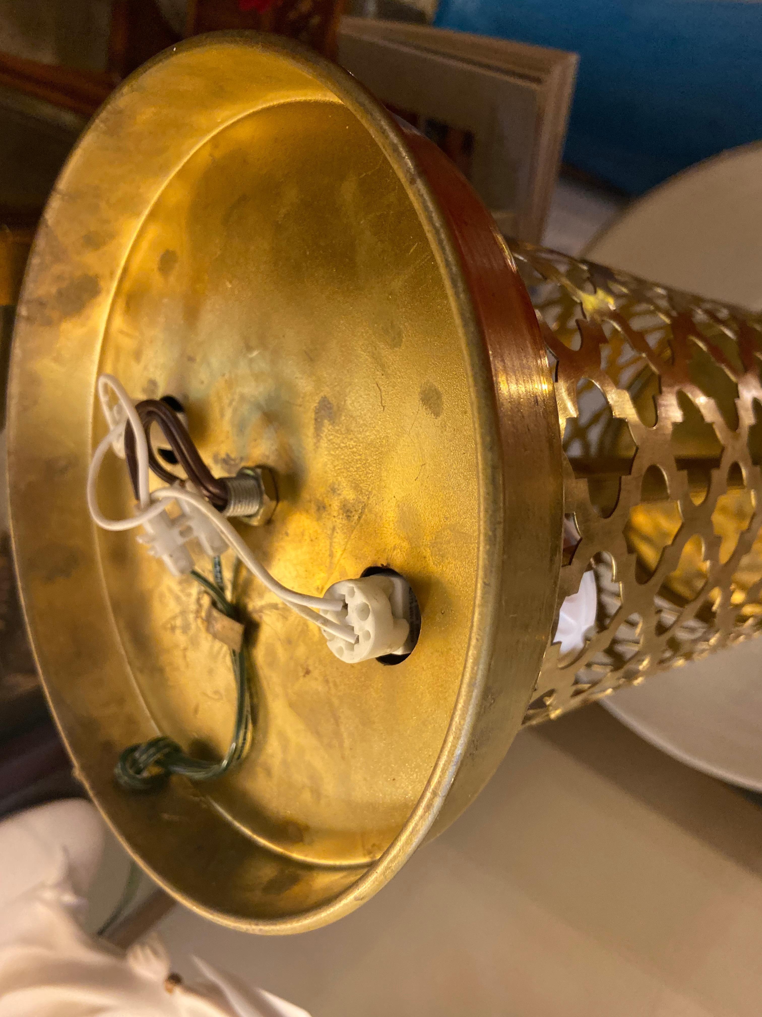 Modern Moroccan Gold Brass Table Lamp Handmade, Bottom & Upper Light, a Pair  For Sale 13